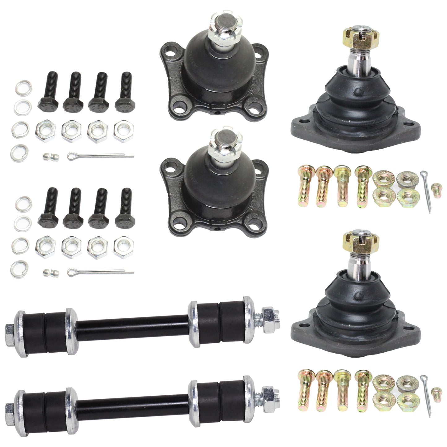 6-Piece Kit Front, Driver and Passenger Side Suspension Kit, Includes (4) Ball Joint and (2) Sway Bar Link
