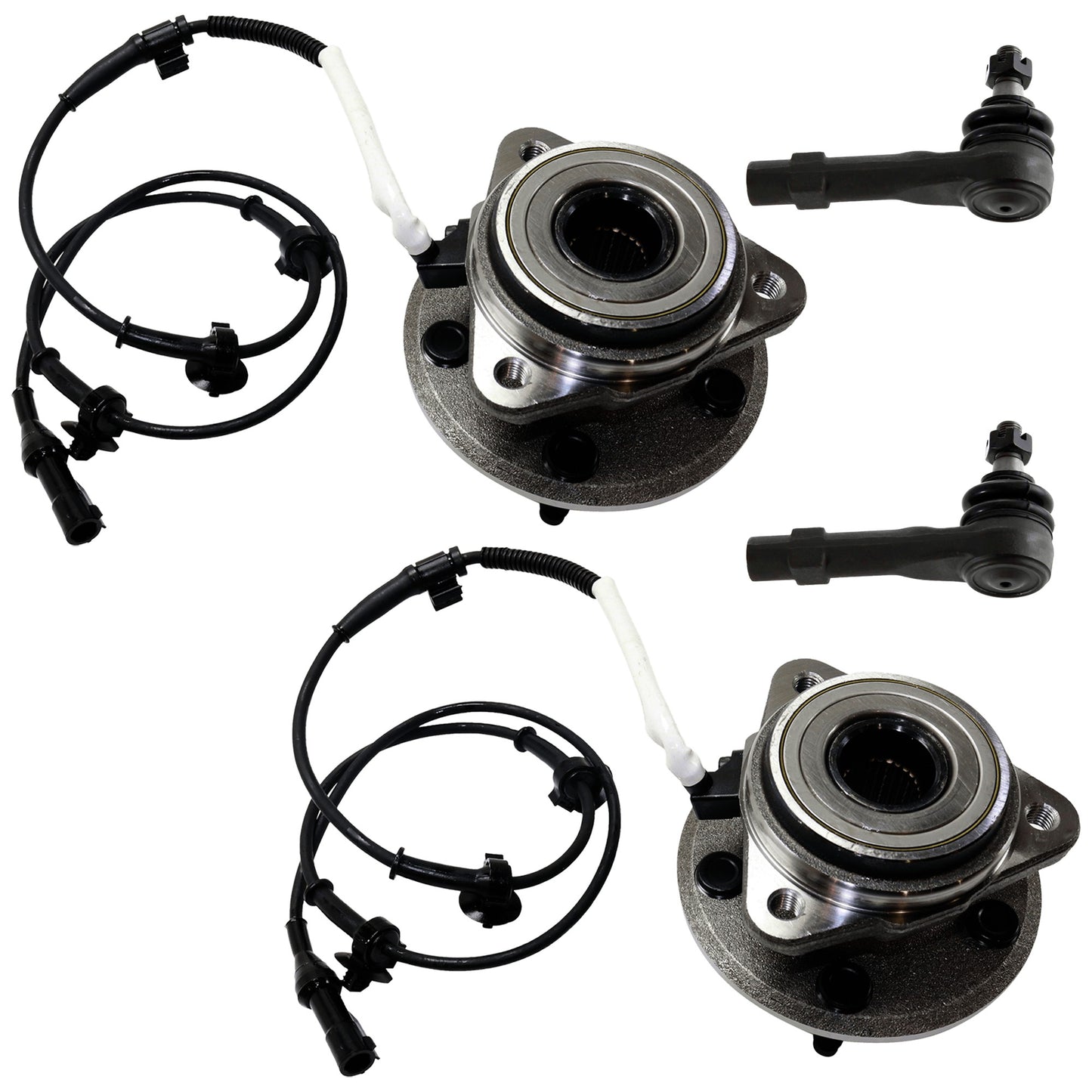 4-Piece Kit Front, Driver and Passenger Side Suspension Kit, Includes (2) Tie Rod End and (2) Wheel Hub