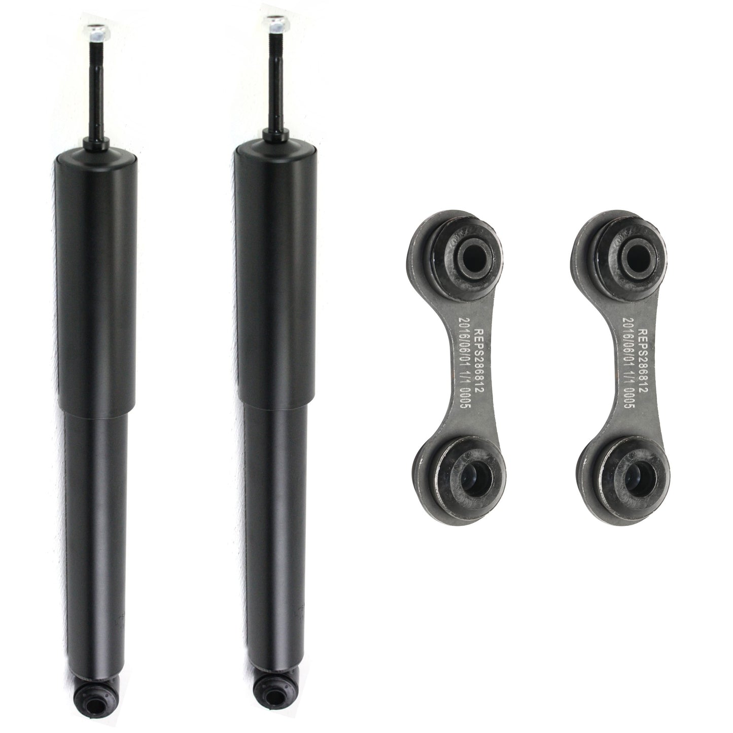 4-Piece Kit Rear Suspension Kit, Includes (2) Shock Absorber and Strut Assembly and (2) Sway Bar Link