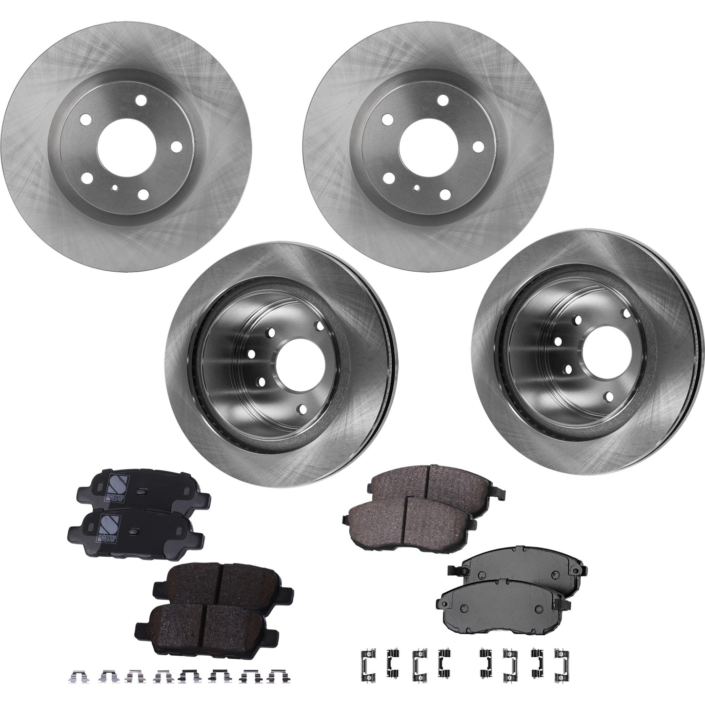4-Wheel Set Front and Rear Brake Disc and Pad Kit, Plain Surface Front-295.66 mm/Rear-291.85 mm, Includes (2) Brake Pad Set and (4) Brake Disc