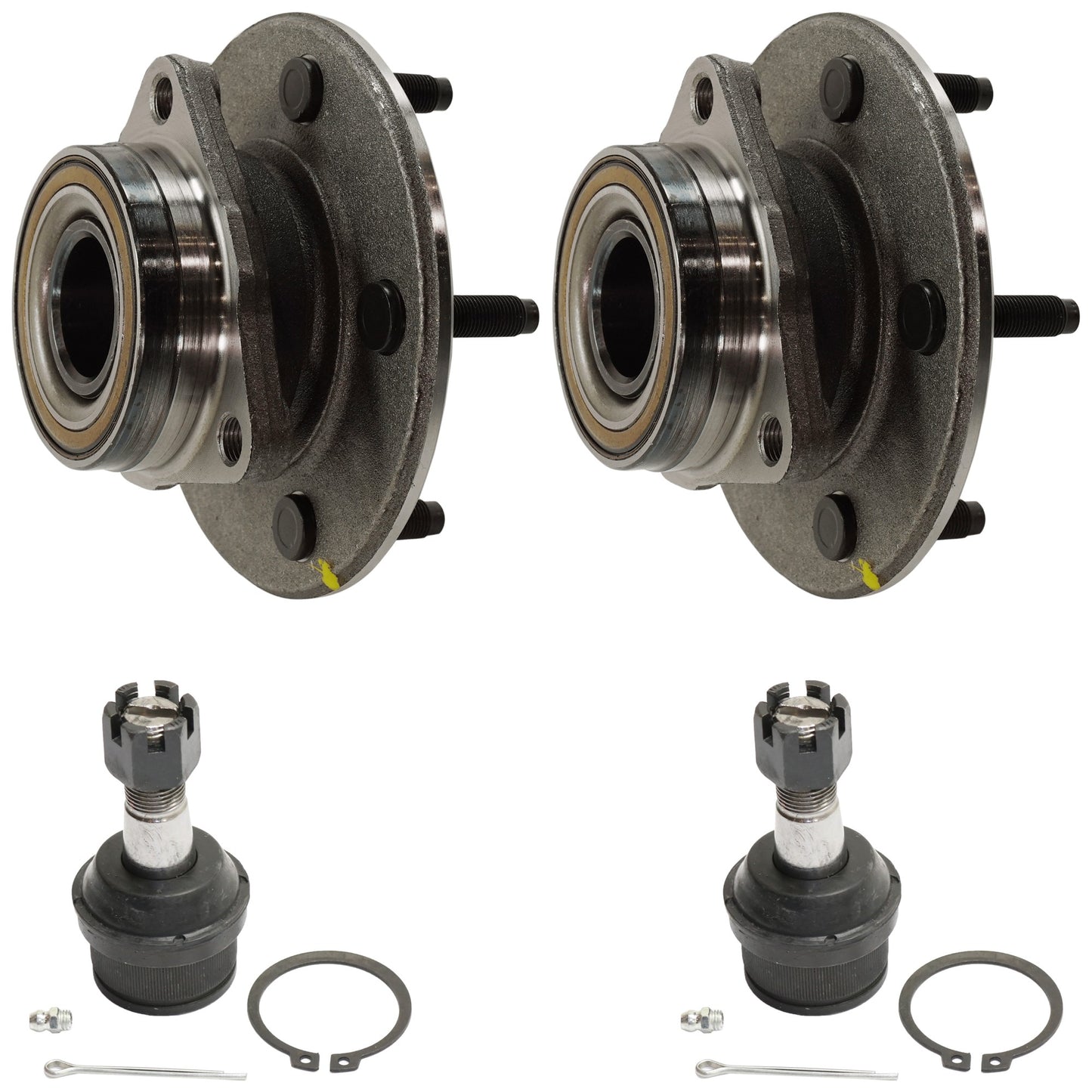2-Wheel Set Front, Driver and Passenger Side Wheel Hub, 5 Lugs, With Bearing, With Sensor, 4WD, Includes (2) Ball Joint and (2) Wheel Hub