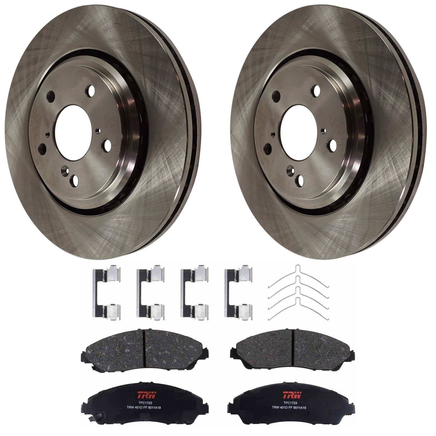 KIT-062224-128 2-Wheel Set Front Brake Disc and Pad Kit, Plain Surface 5 Lugs 320.04 mm Ceramic, Includes (1) Brake Pad Set and (2) Brake Disc