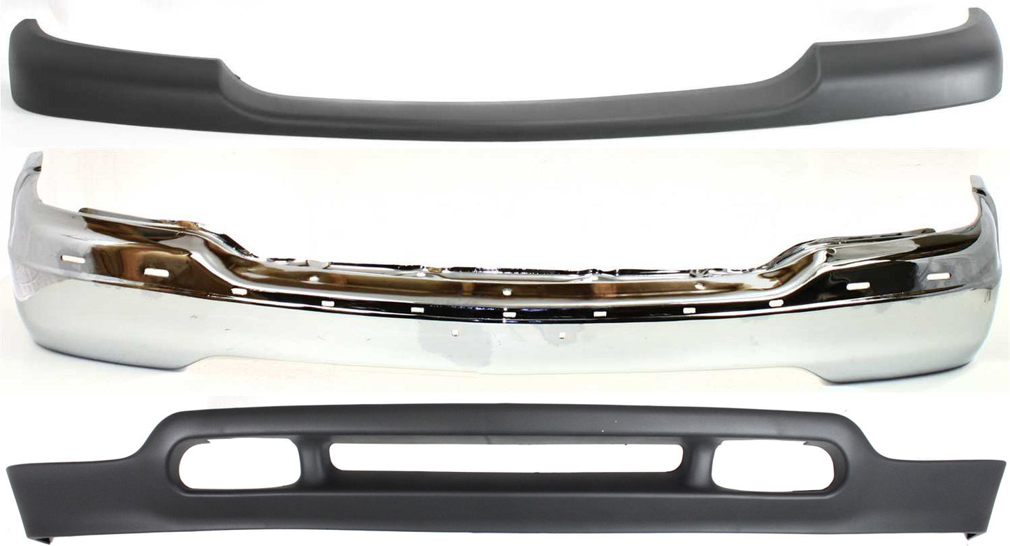3-Piece Kit, Front Bumper, Chrome, Includes (1) Bumper, (1) Bumper Trim, and (1) Valance