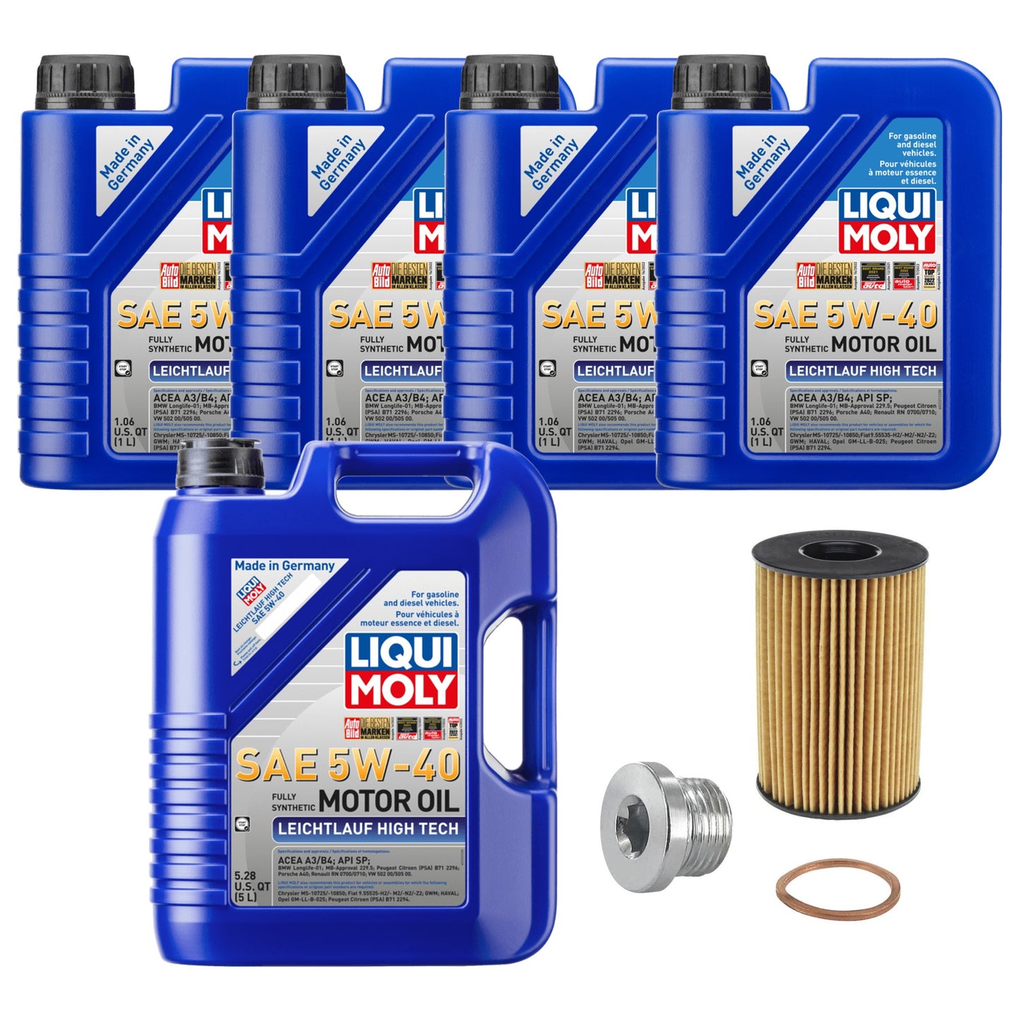KIT-070224-226 Комплект из 7 предметов синтетического моторного масла, оригинальный BMW, включает в себя (5) моторного масла, (1) масляный фильтр и (1) пробку для слива масла