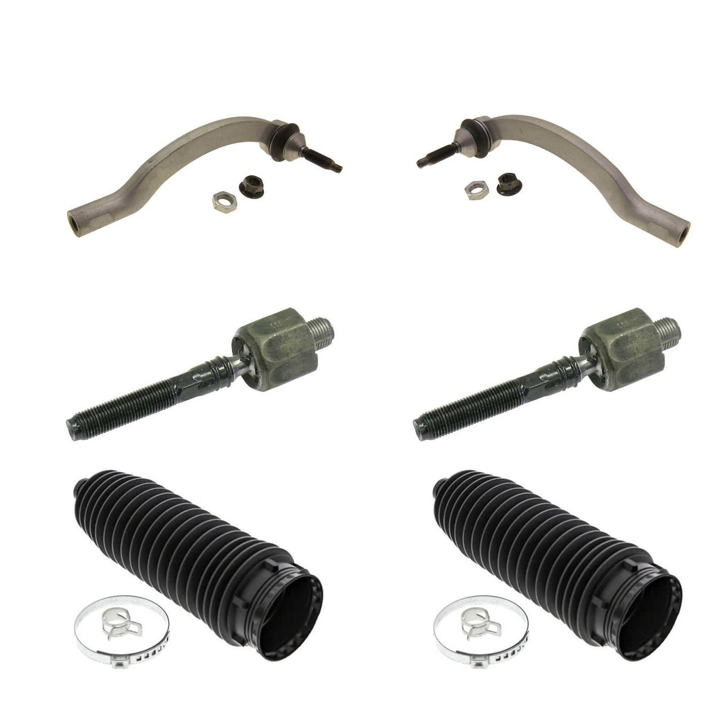 KIT-070224-680 Комплект из 6 рулевых тяг в сборе — комплект из 6 предметов, включает в себя (2) рулевые тяги в сборе, (2) наконечники рулевой тяги и (2) пыльники рулевой рейки