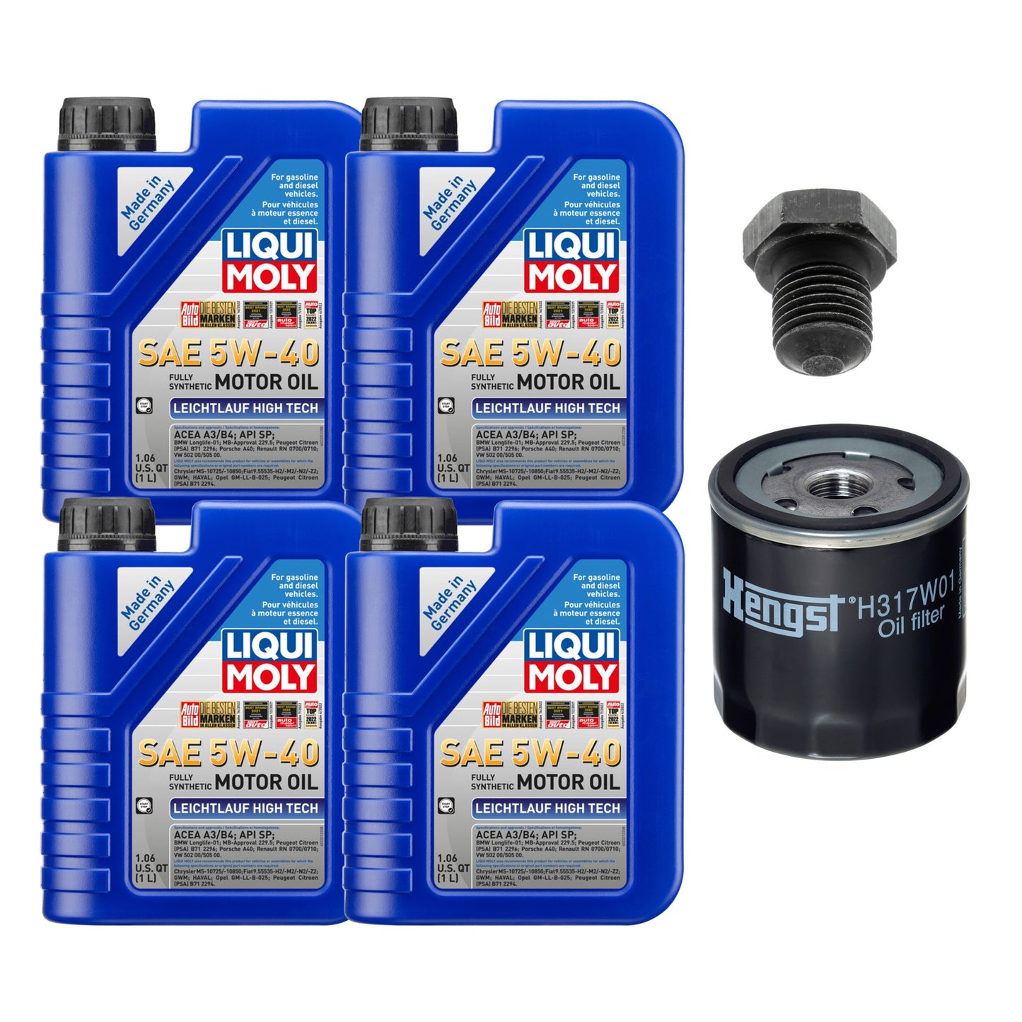 KIT-070224-695 Комплект из 6 предметов, синтетическое моторное масло, 1 литр, оригинальный комплект из 6 предметов для Audi, Volkswagen, включает в себя (1) масляный фильтр, (4) моторного масла и (1) пробку для слива масла