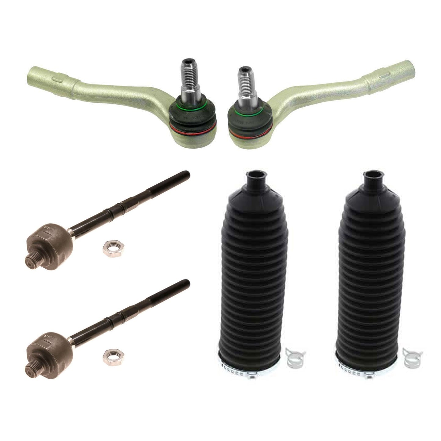 KIT-070224-796 Комплект из 6 деталей, передний или задний, со стороны водителя и пассажира, внутренний и внешний наконечник рулевой тяги, включает (4) наконечника рулевой тяги и (2) пыльника рулевой рейки