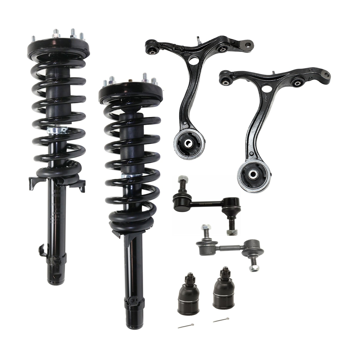 8-Piece Kit Front, Driver and Passenger Side, Lower Fully Loaded Strut, Includes (2) Control Arm, (2) Ball Joint, (2) Sway Bar Link and (2) Shock Absorber and Strut Assembly