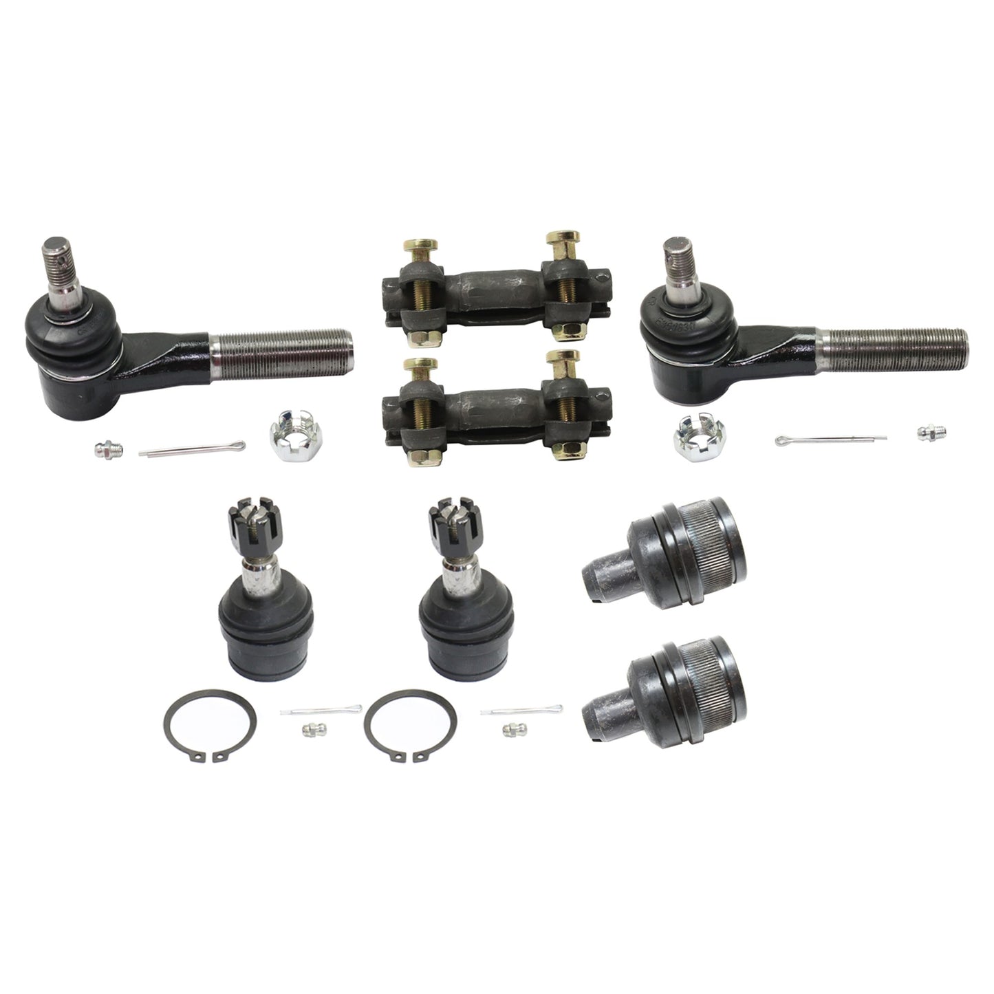 8-Piece Kit Front, Driver and Passenger Side, Inner and Outer, Lower, Front To End Tie Rod End Includes (4) Ball Joint, (2) Tie Rod Adjusting Sleeve, and (2) Tie Rod End