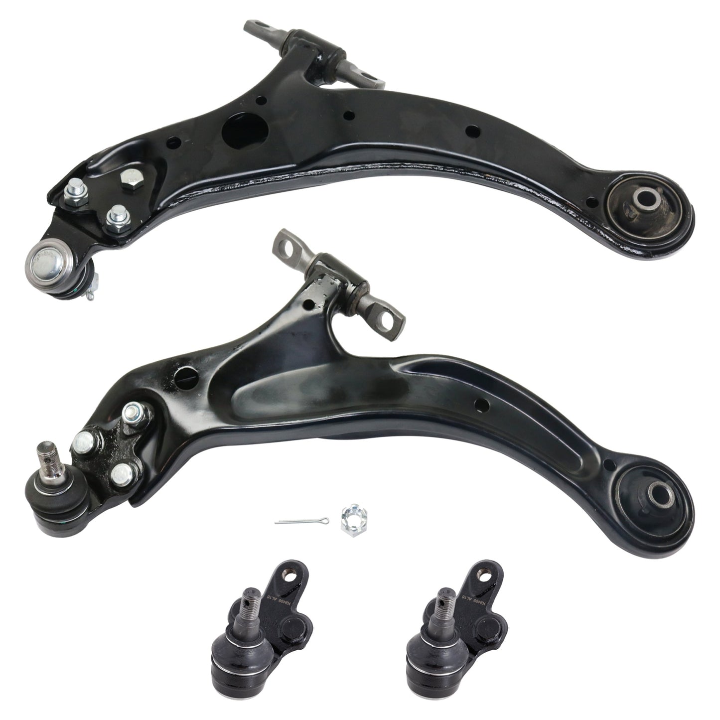 4-Piece Kit Front, Driver and Passenger Side, Outer, Lower Control Arm, includes (2) Ball Joint and (2) Control Arm