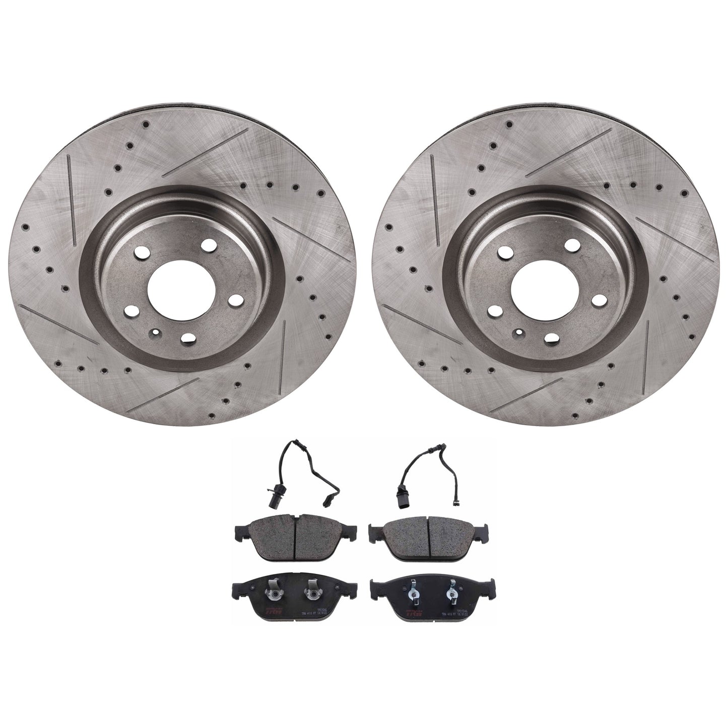 KIT-070624-72 2-Wheel Set Front Brake Disc and Pad Kit, Cross-drilled and Slotted 5 Lugs 356.11 mm Semi-metallic, Includes (1) Brake Pad Set and (2) Brake Disc