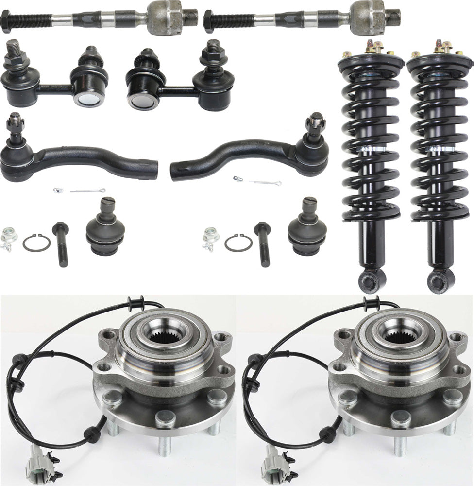 12-Piece Kit Front, Driver and Passenger Side Suspension Includes Ball Joints, Loaded Struts, Sway Bar Links, Tie Rod Ends, and Wheel Hubs, 4WD