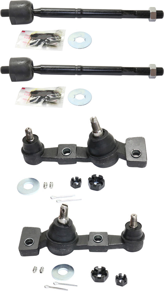 4-Piece Kit Front, Driver and Passenger Side, Lower Ball Joint, includes (2) Ball Joint and (2) Tie Rod End