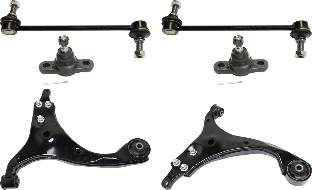 6-Piece Kit Front, Driver and Passenger Side, Lower Control Arm Kit, Includes (2) Ball Joint, (2) Control Arm, and (2) Sway Bar Link