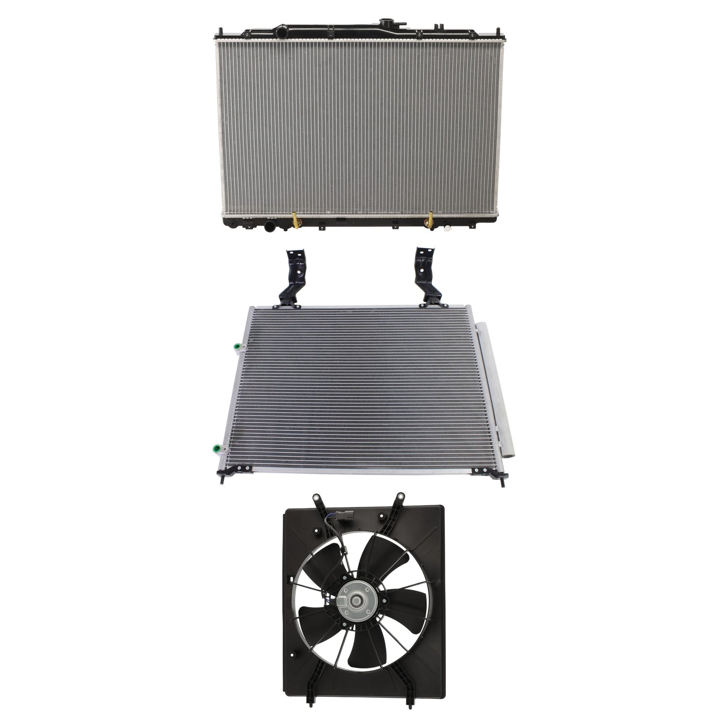 3-Piece Kit A/C Condenser, 3.5L, 6Cyl, Includes (1) A/C Condenser, (1) Cooling Fan Assembly and (1) Radiator