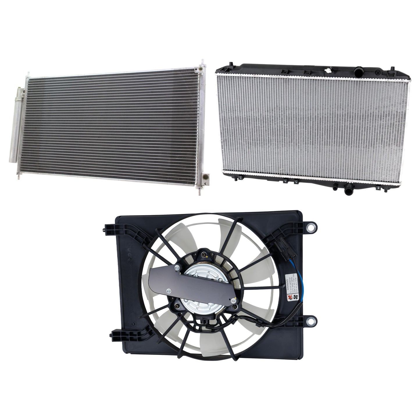 3-Piece Kit A/C Condenser, 2.4L, 4Cyl, Includes (1) A/C Condenser, (1) Cooling Fan Assembly and (1) Radiator