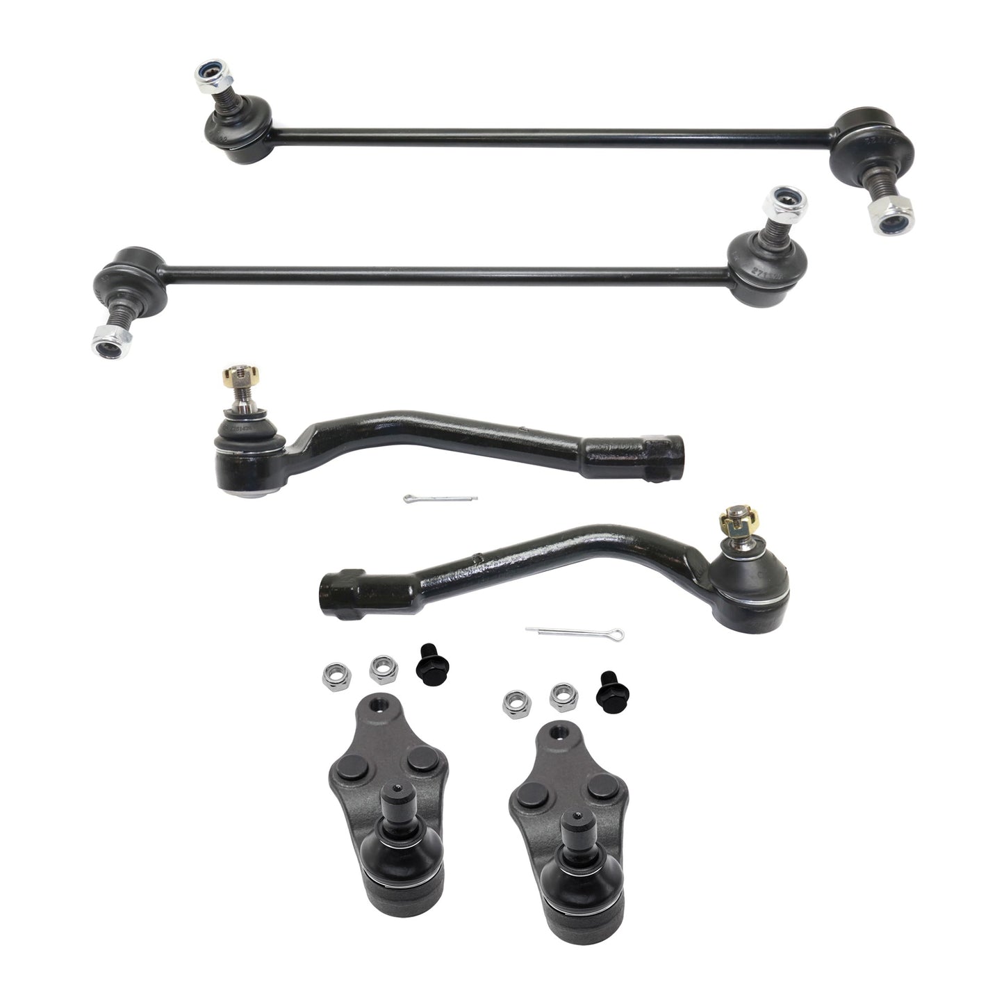 6-Piece Kit Front, Driver and Passenger Side, Outer Tie Rod End Includes (2) Ball Joint, (2) Sway Bar Link and (2) Tie Rod End