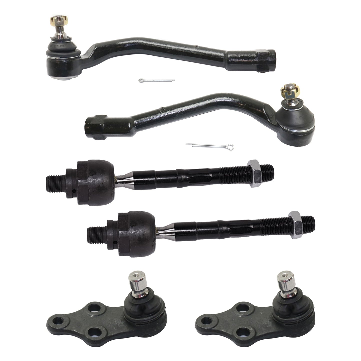 6-Piece Kit Front, Driver and Passenger Side, Inner and Outer Tie Rod End Includes (4)Tie Rod End and (2)Ball Joint