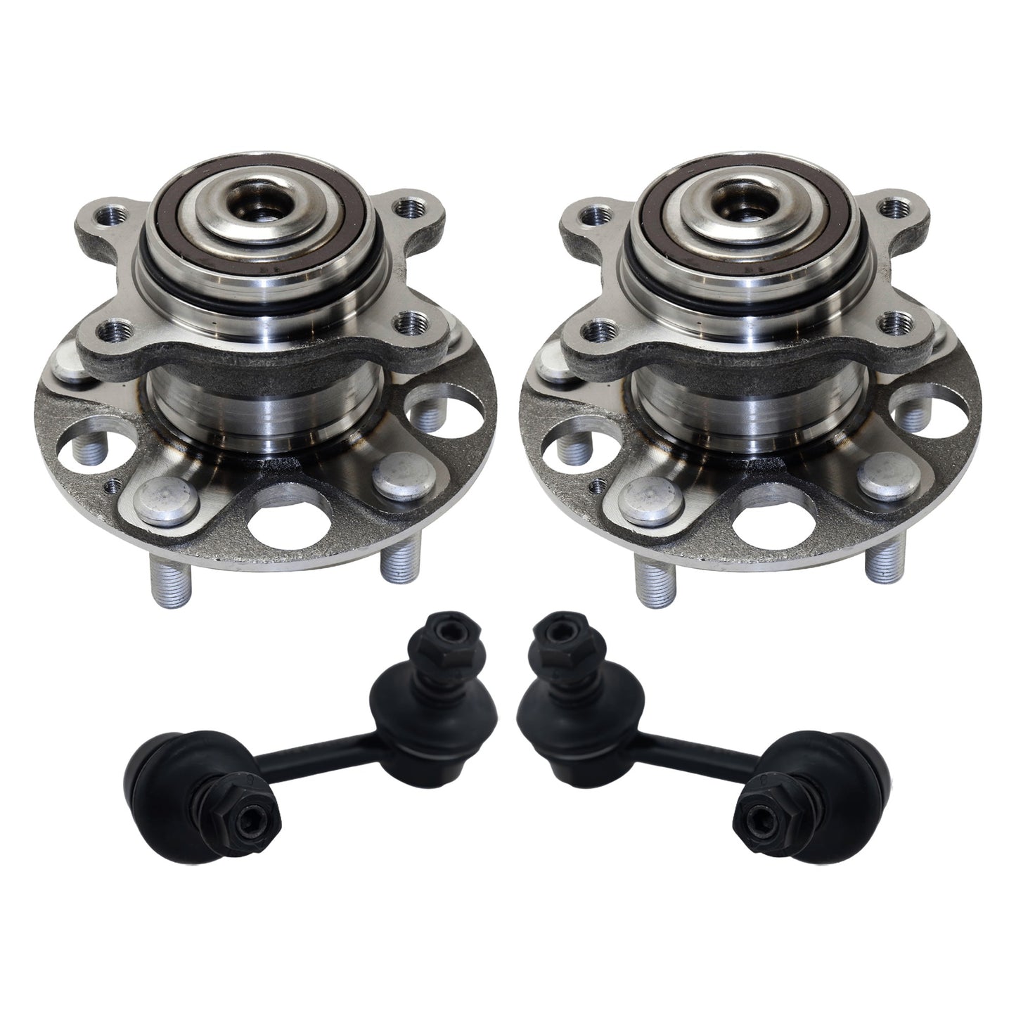 2-Wheel Set Rear, Driver and Passenger Side Wheel Hub, 5 Lugs, With Bearing, Includes (2) Sway Bar Link and (2) Wheel Hub