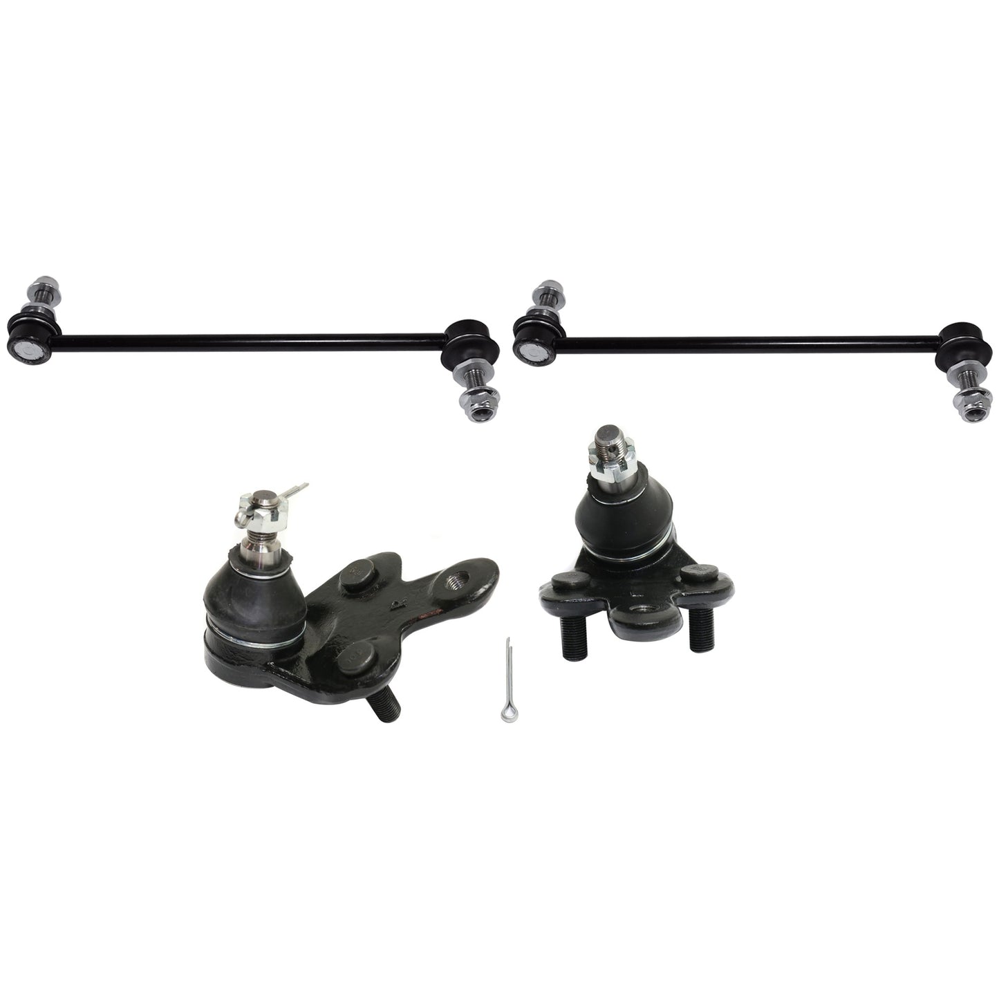 4-Piece Kit Front, Driver and Passenger Side, Lower Ball Joint, includes (2)Sway Bar Link and (2)Ball Joint