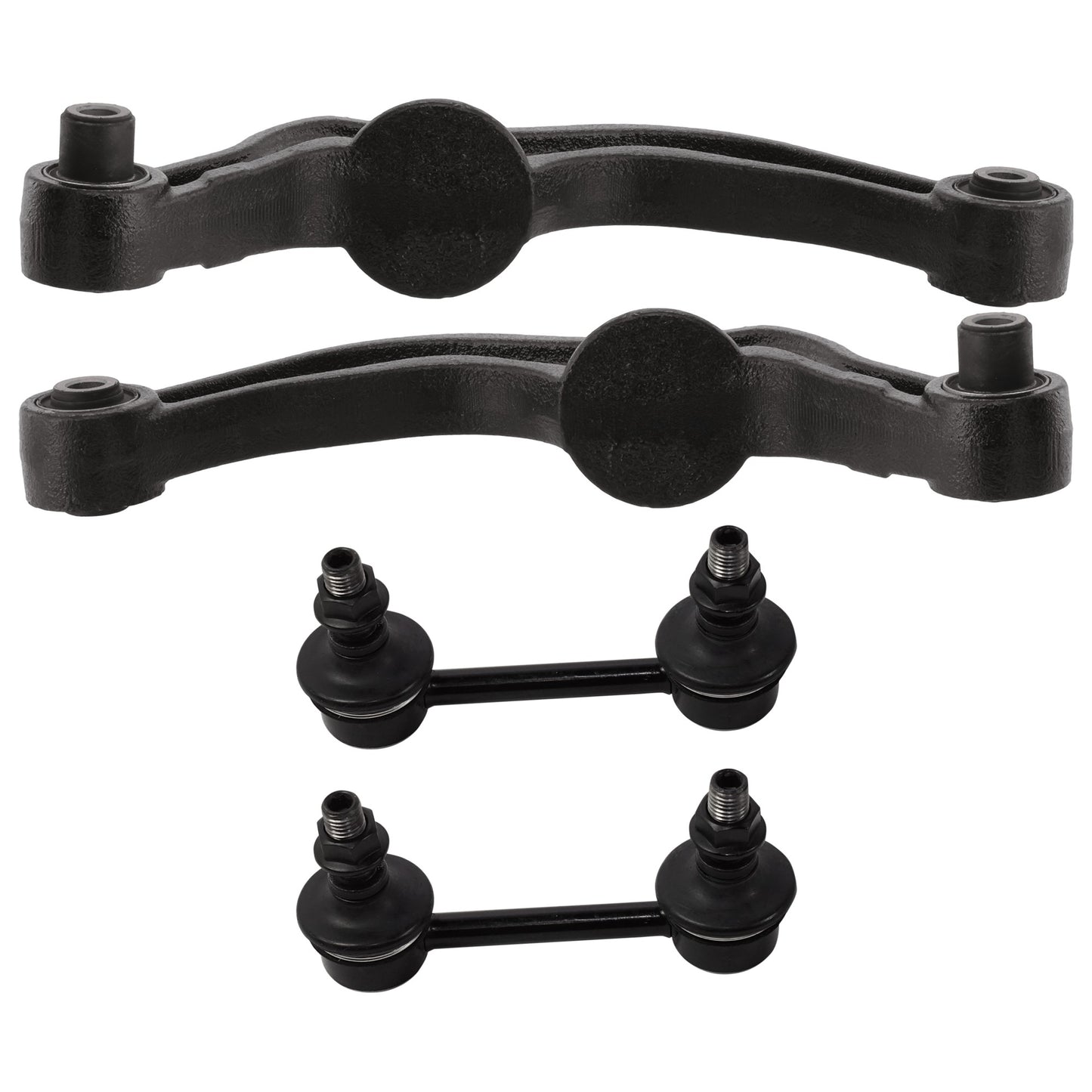 4-Piece Kit Rear, Driver and Passenger Side, Upper Control Arm, includes (2)Control Arm and (2)Sway Bar Link