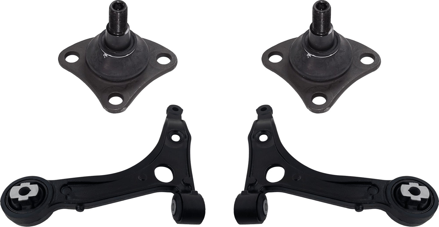 4-Piece Kit Front, Driver and Passenger Side, Lower Control Arm, includes (2)Ball Joint and (2)Control Arm