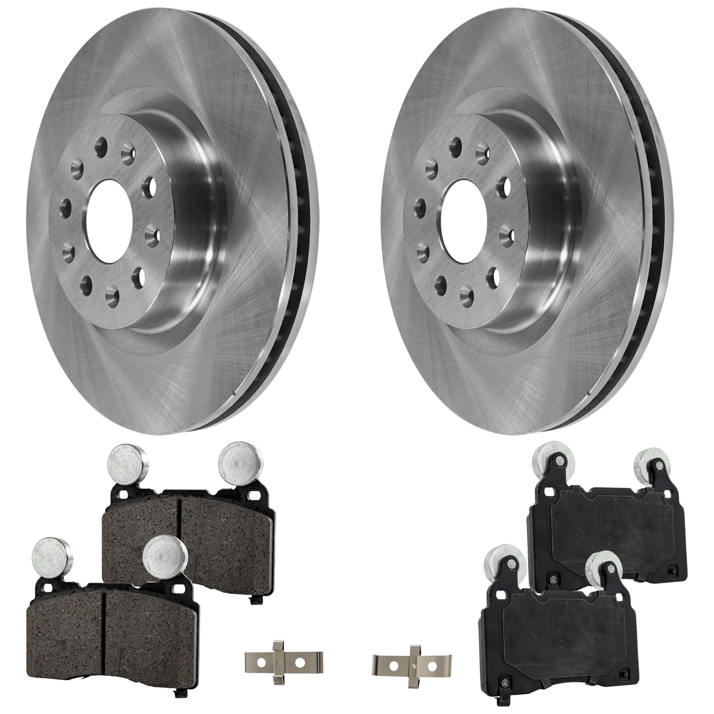 Комплект из 2 передних тормозных дисков и колодок, гладкая поверхность, 5 болтов, 344,93 мм, включает в себя (2) тормозных диска и (1) комплект тормозных колодок