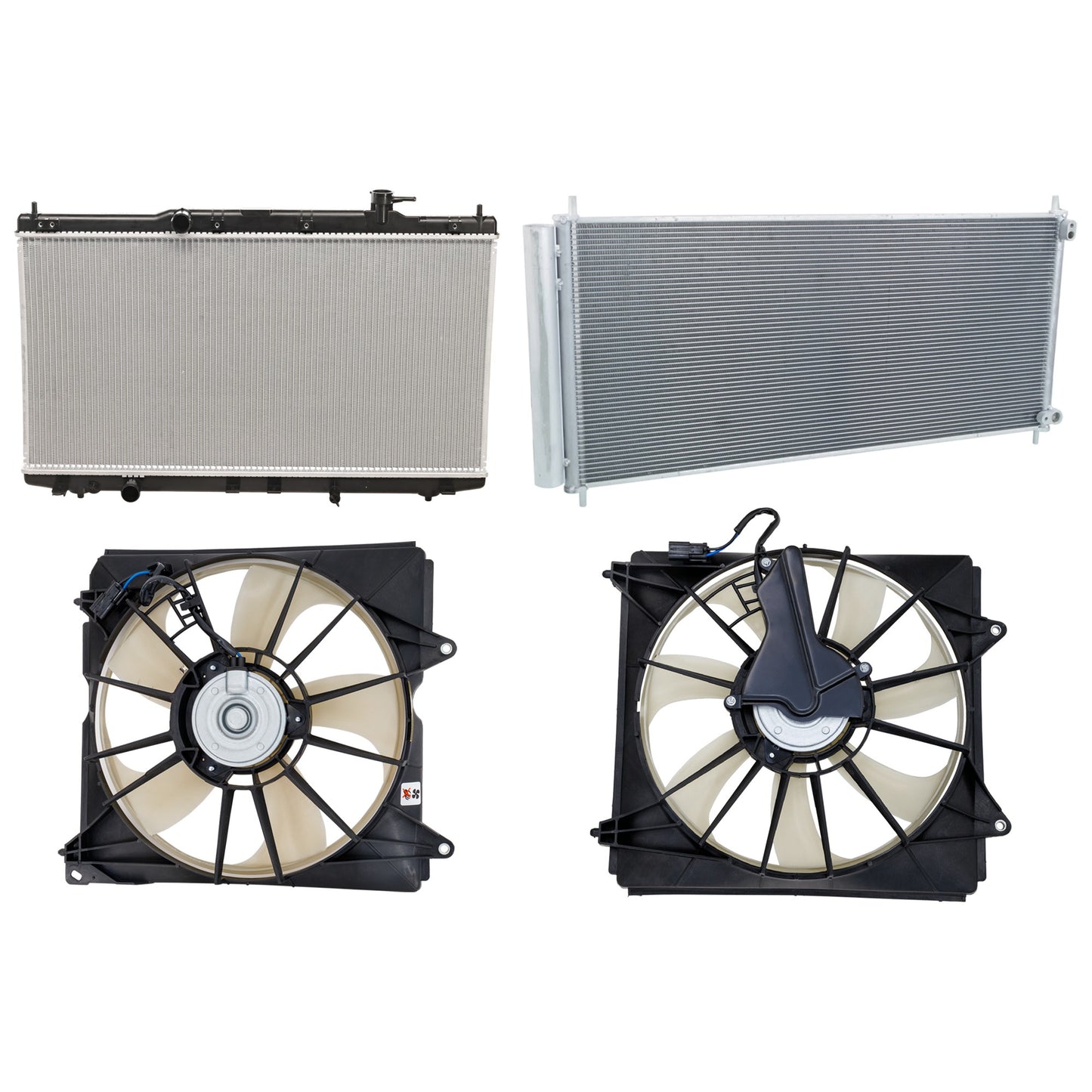 4-Piece Kit A/C Condenser, 3.5L, 6Cyl, Includes (1) A/C Condenser, (2) Cooling Fan Assembly and (1) Radiator