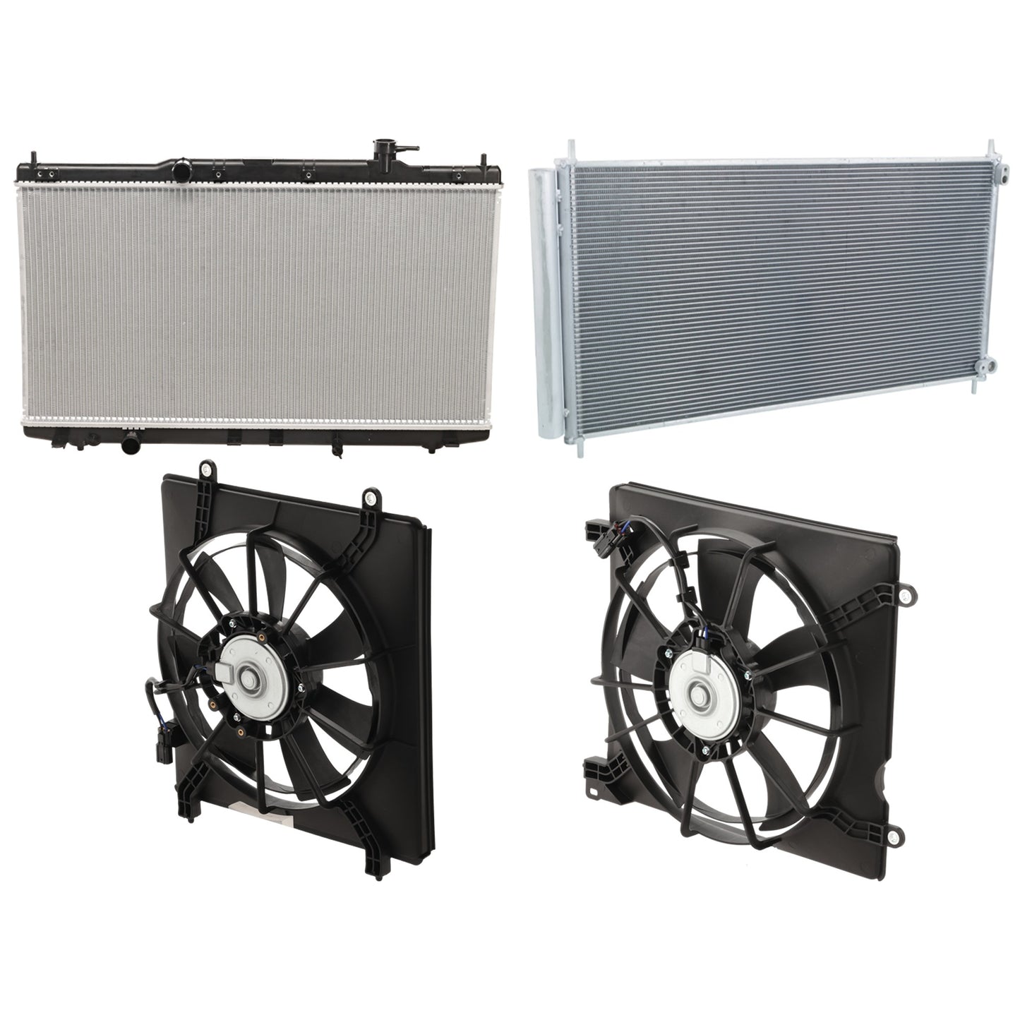 4-Piece Kit A/C Condenser, 2.4L, 4Cyl, Includes (1) A/C Condenser, (2) Cooling Fan Assembly and (1) Radiator