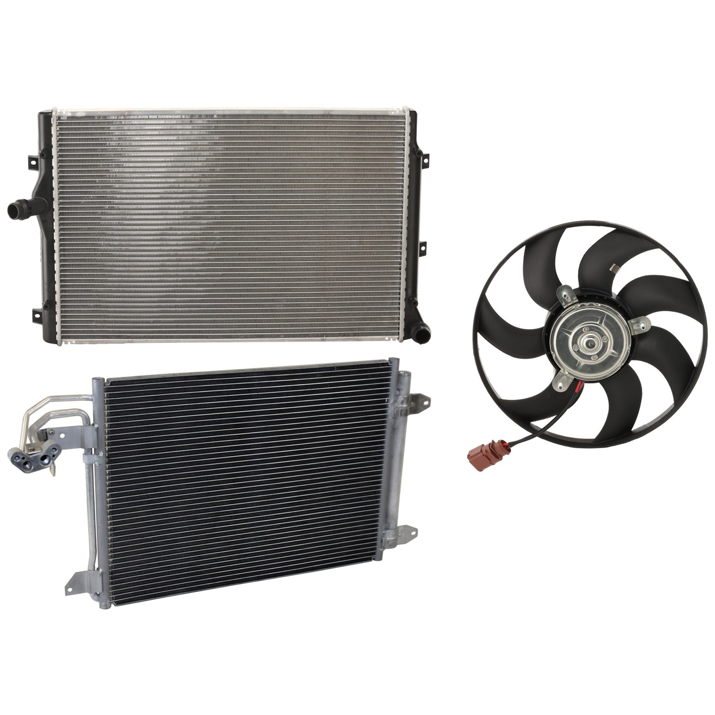 3-Piece Kit A/C Condenser, 2.0L, 4Cyl, Includes (1) A/C Condenser, (1) Cooling Fan Assembly and (1) Radiator