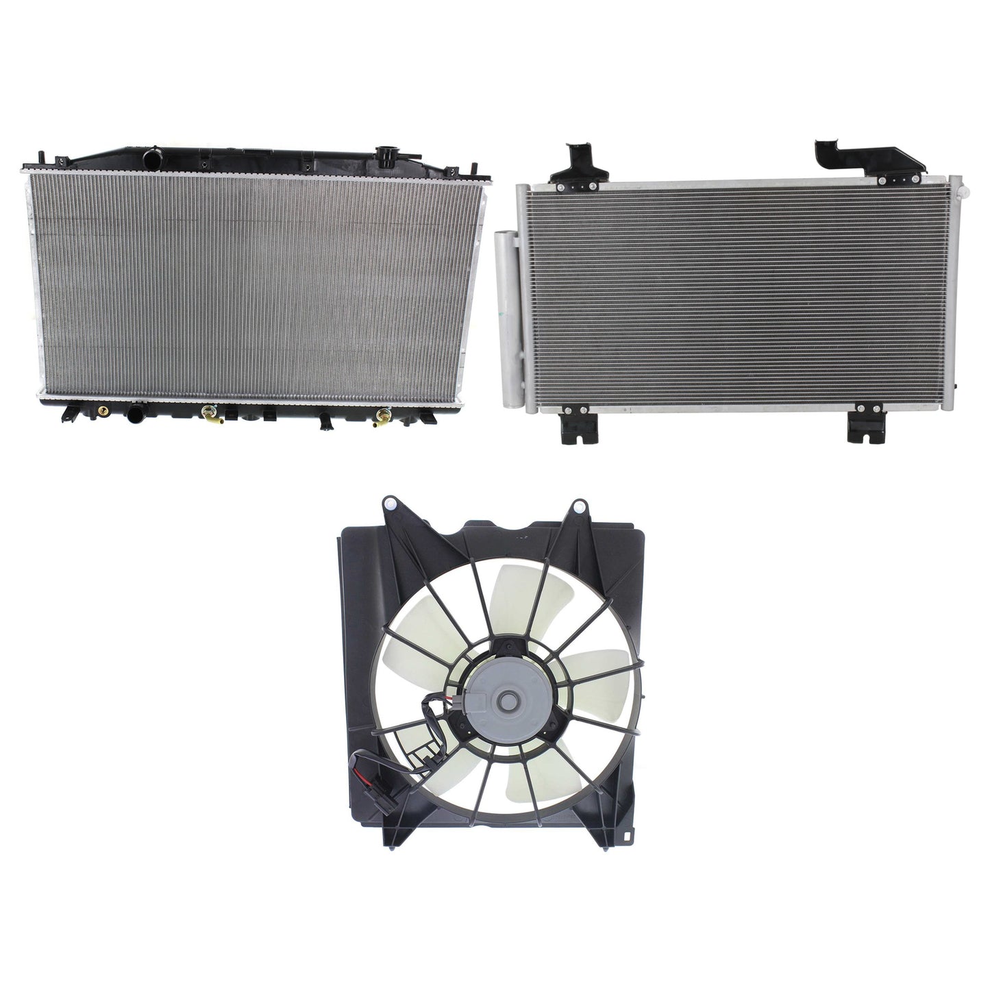 3-Piece Kit A/C Condenser, 2.4L, 4Cyl, Includes (1) A/C Condenser, (1) Cooling Fan Assembly and (1) Radiator
