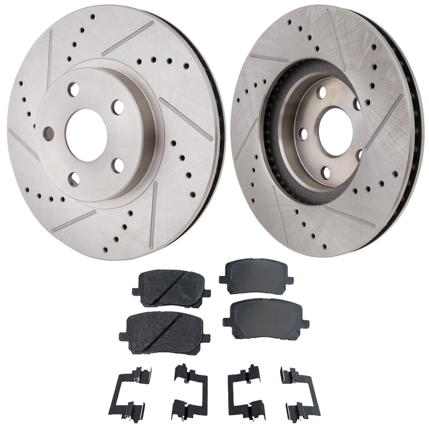 2-Wheel Set Front Brake Disc and Pad Kit, Cross-drilled and Slotted 5 Lugs 274.8 mm, Includes (1) Brake Pad Set and (2) Brake Disc