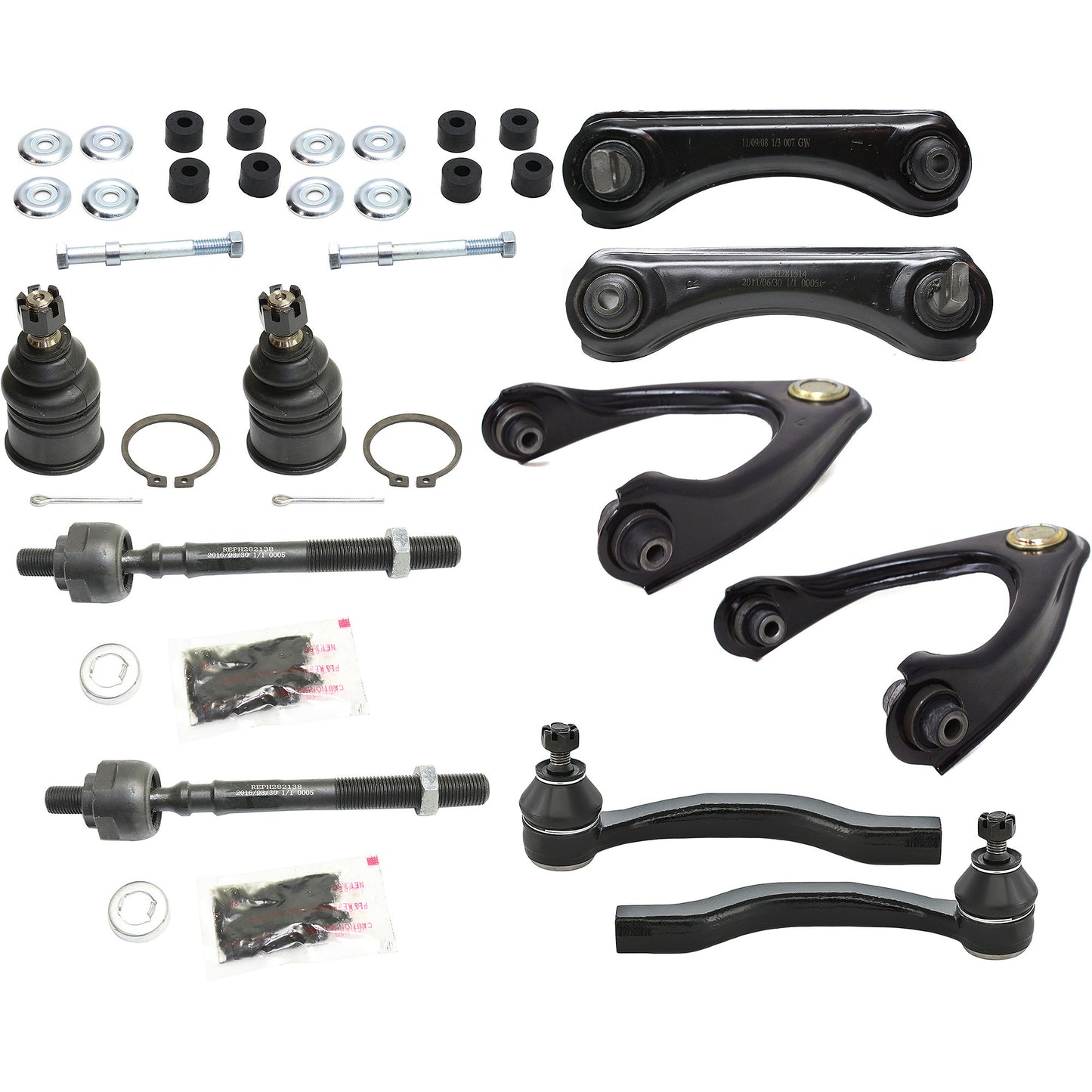 12-Piece Kit Driver and Passenger Side Suspension Kit, Includes (4) Control Arm, (4) Tie Rod End, (2) Ball Joint and (2) Sway Bar Link