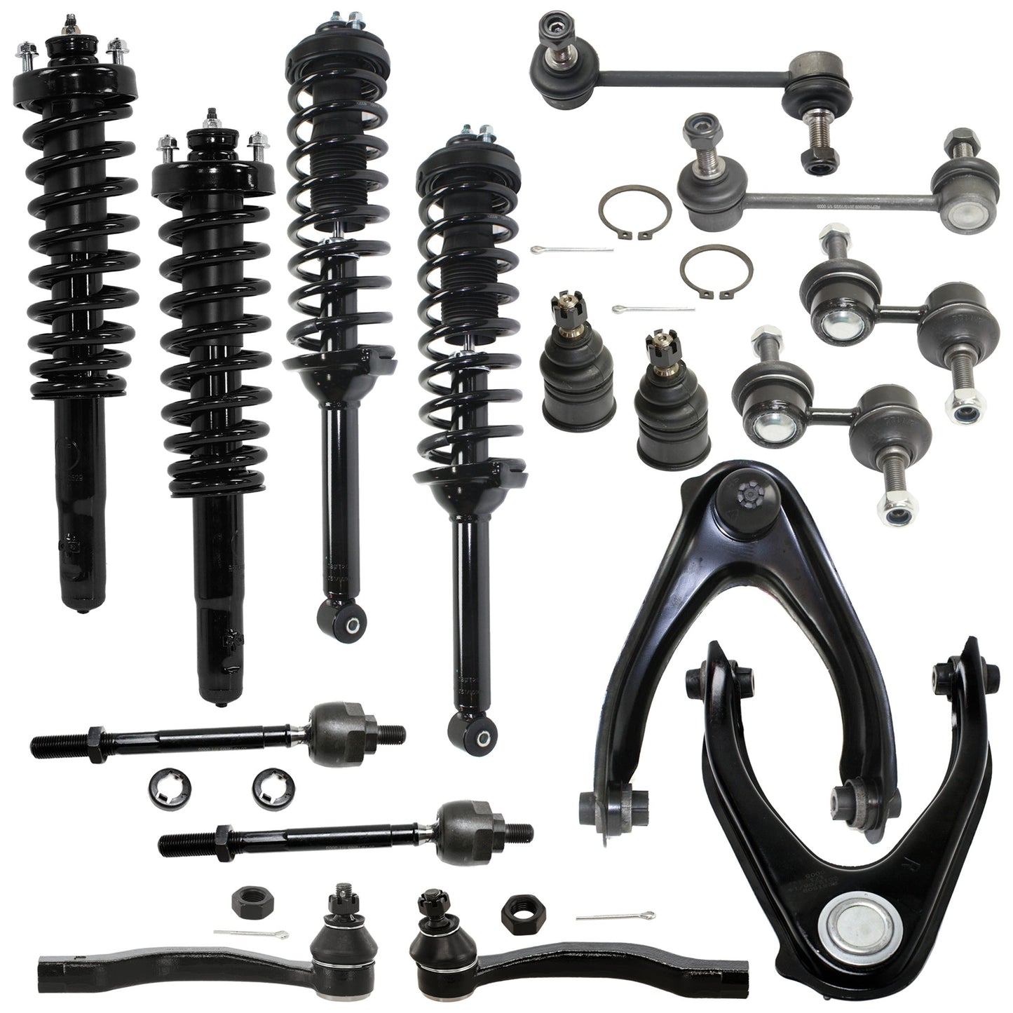 16-Piece Kit Driver and Passenger Side Suspension Kit, Includes (2) Control Arm, (4) Tie Rod End, (4) Sway Bar Link, (2) Ball Joint and (4) Shock Absorber and Strut Assembly