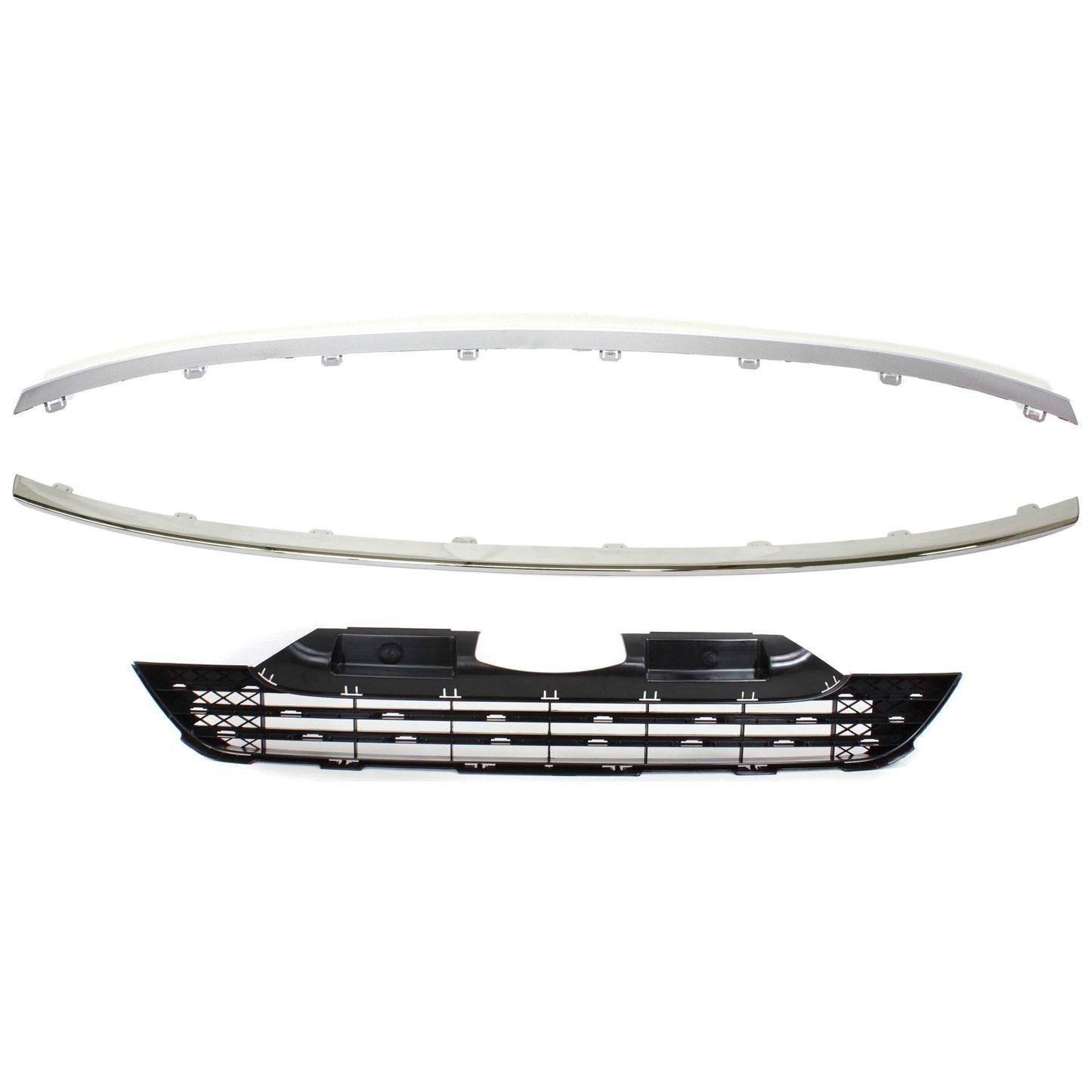 3-Piece Kit Bumper Grille, Japan Built Vehicle, Textured Black, Includes (1) Bumper Grille and (2) Grille Trim