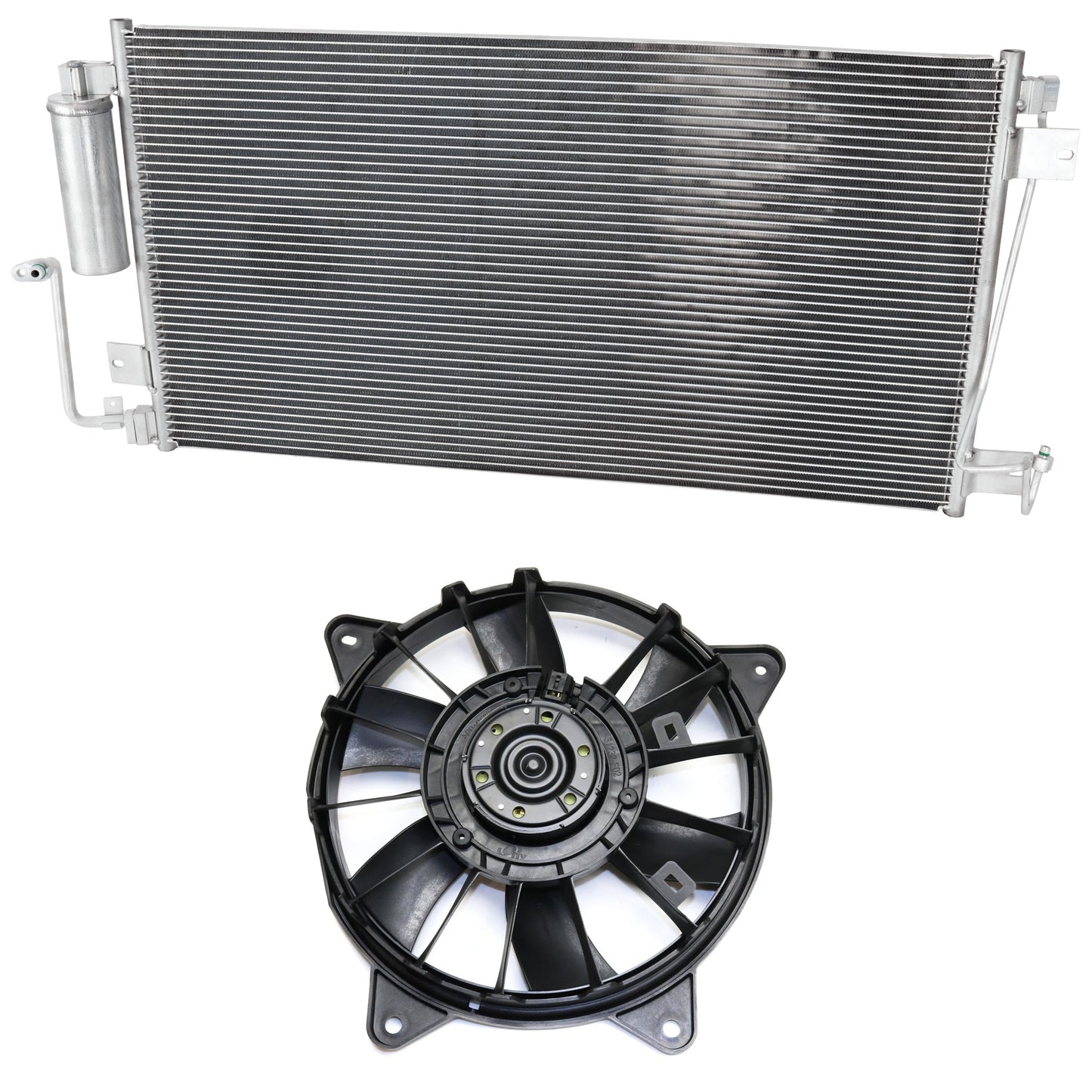 2-Piece Kit A/C Condenser, 6 Cyl 4.0/5.6L Engine, Includes (1) A/C Condenser and (1) Cooling Fan Assembly