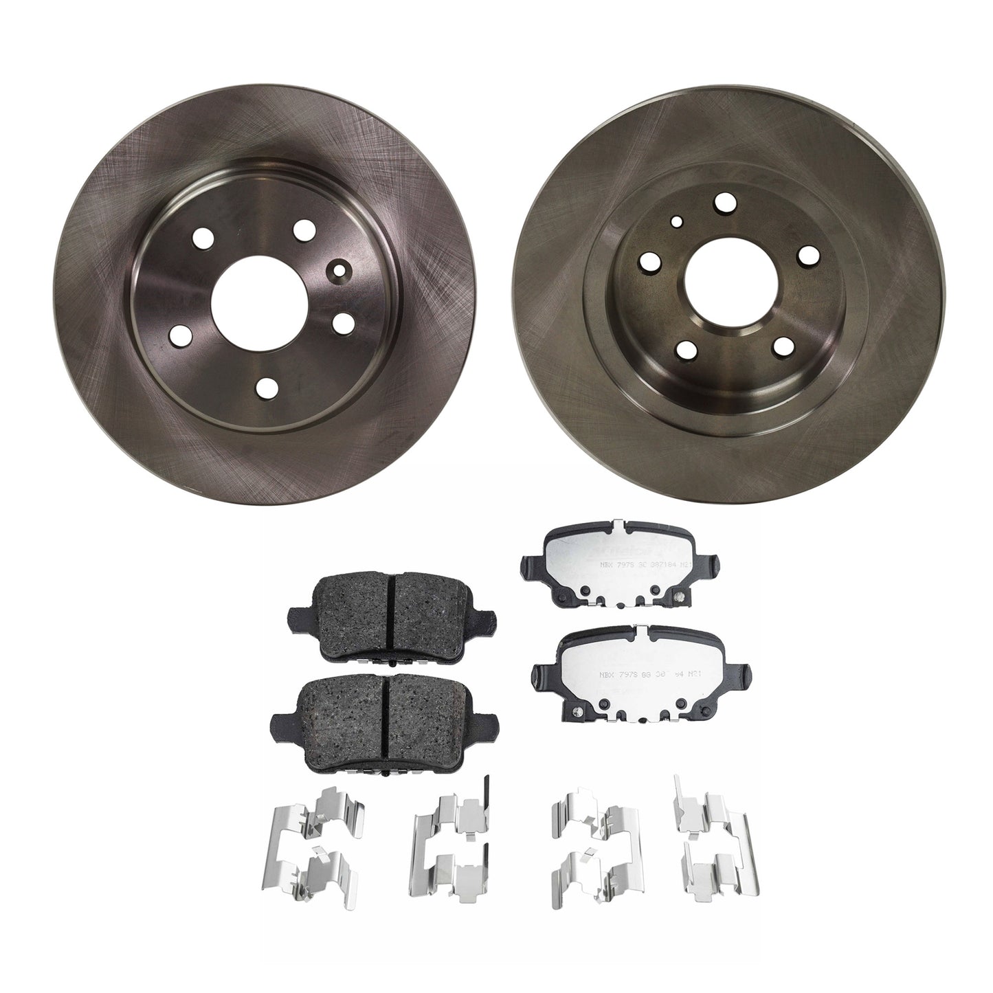 2-Wheel Set Rear Brake Disc and Pad Kit, Plain Surface 5 Lugs 263.91 mm Ceramic Pro-Line Series, Includes (2) Brake Disc and (1) Brake Pad Set