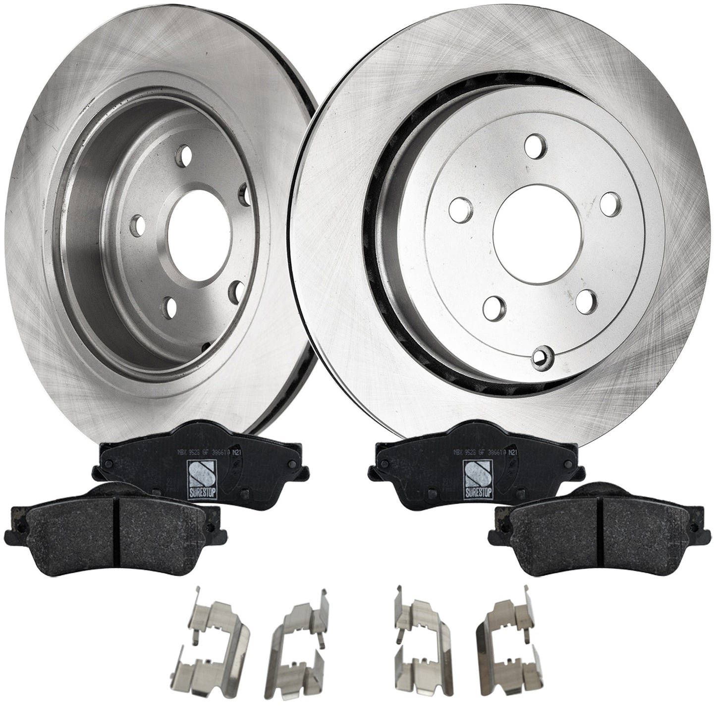 2-Wheel Set Brake Disc and Pad Kit, Plain Surface 5 Lugs 324 mm Organic Pro-Line Series, Includes (2) Brake Disc and (1) Brake Pad Set