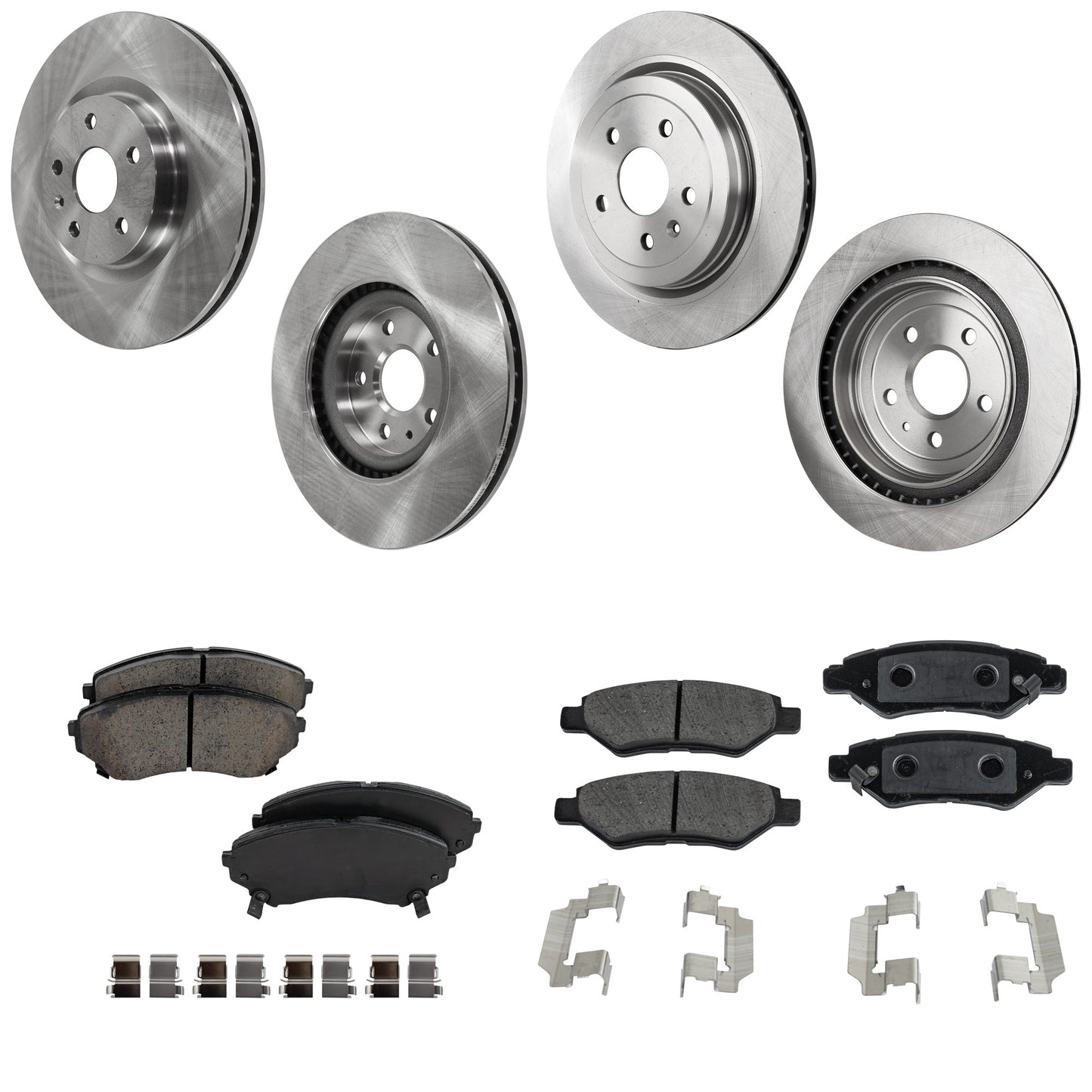 4-Wheel Set Front and Rear Brake Disc and Pad Kit, Plain Surface 5 Lugs Front-344.93 mm/Rear-339.09 mm Front-Organic/Rear-Ceramic Pro-Line Series, Includes (4) Brake Disc and (2) Brake Pad Set