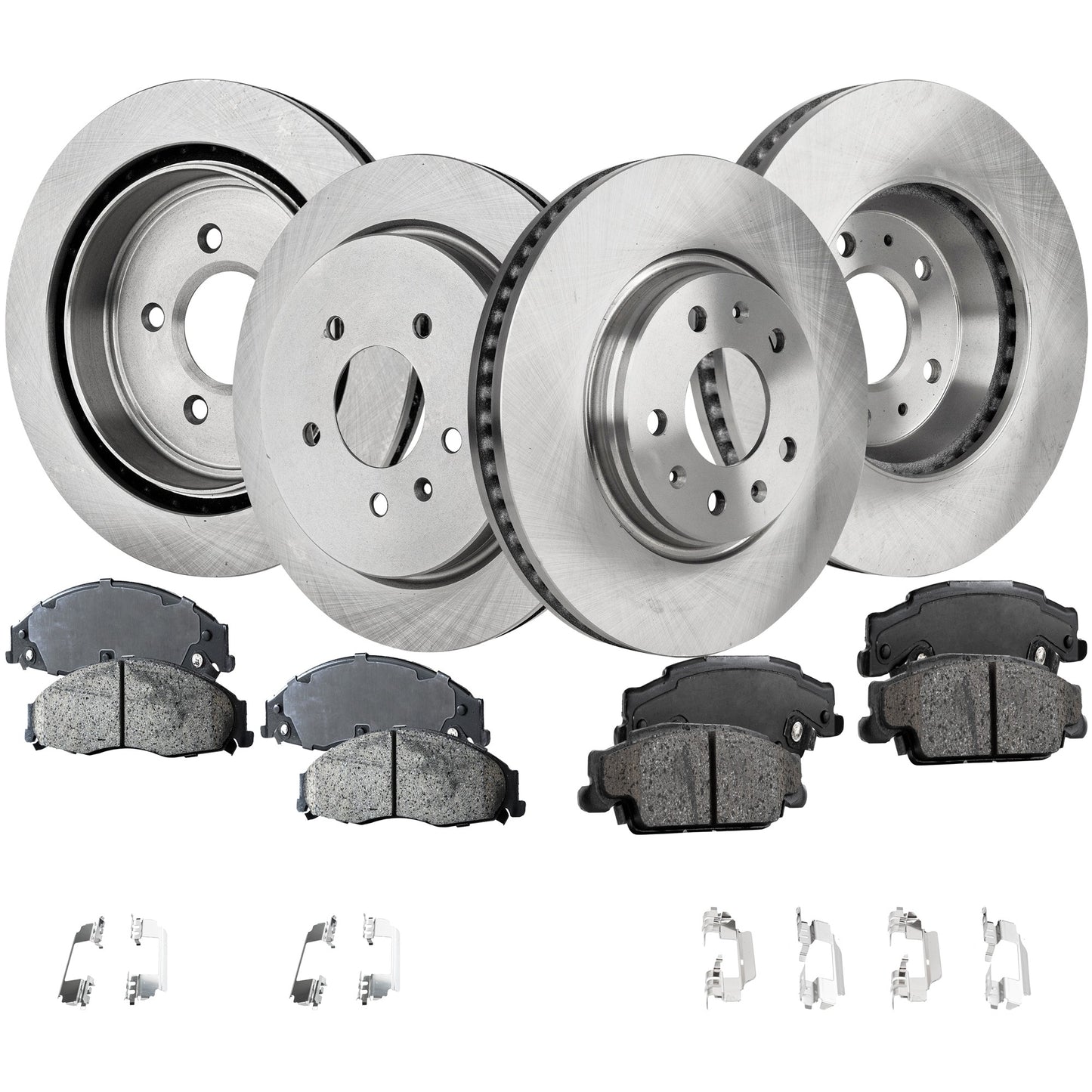 4-Wheel Set Front and Rear Brake Disc and Pad Kit, Plain Surface 5 Lugs Front-303.02 mm/Rear-297.94 mm Ceramic Pro-Line Series, Includes (4) Brake Disc and (2) Brake Pad Set