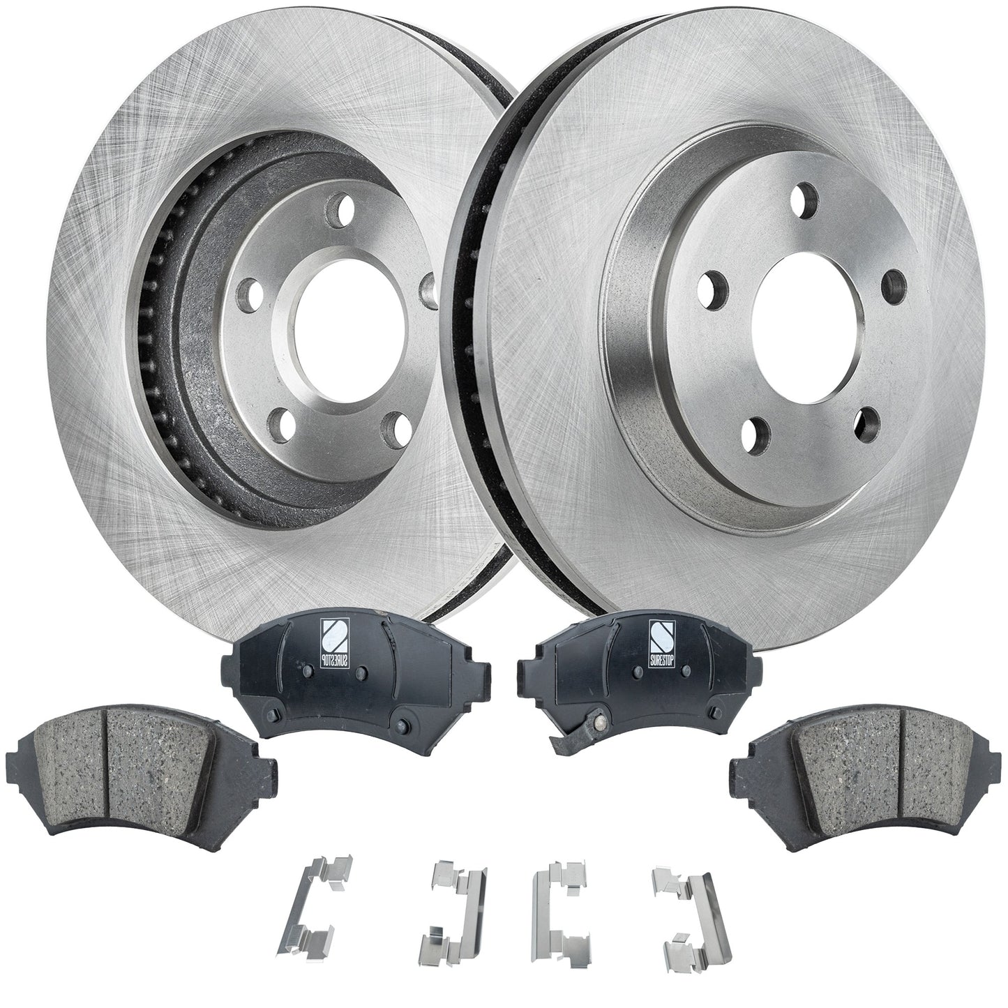 2-Wheel Set Front Brake Disc and Pad Kit, Plain Surface 5 Lugs 303.02 mm Ceramic Pro-Line Series, Includes (2) Brake Disc and (1) Brake Pad Set