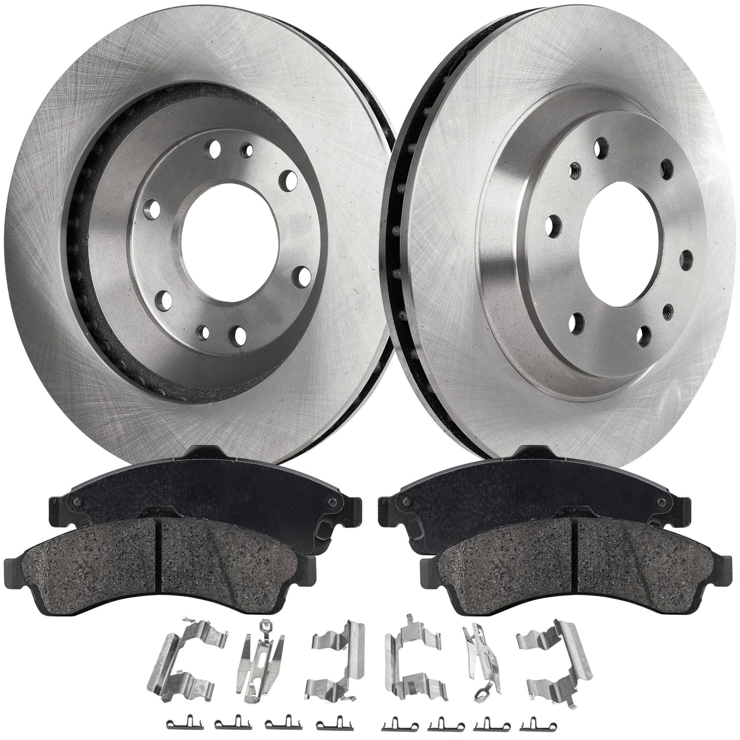 2-Wheel Set Front Brake Disc and Pad Kit, Plain Surface 6 Lugs 305.05 mm Ceramic Pro-Line Series, Includes (1) Brake Pad Set and (2) Brake Disc