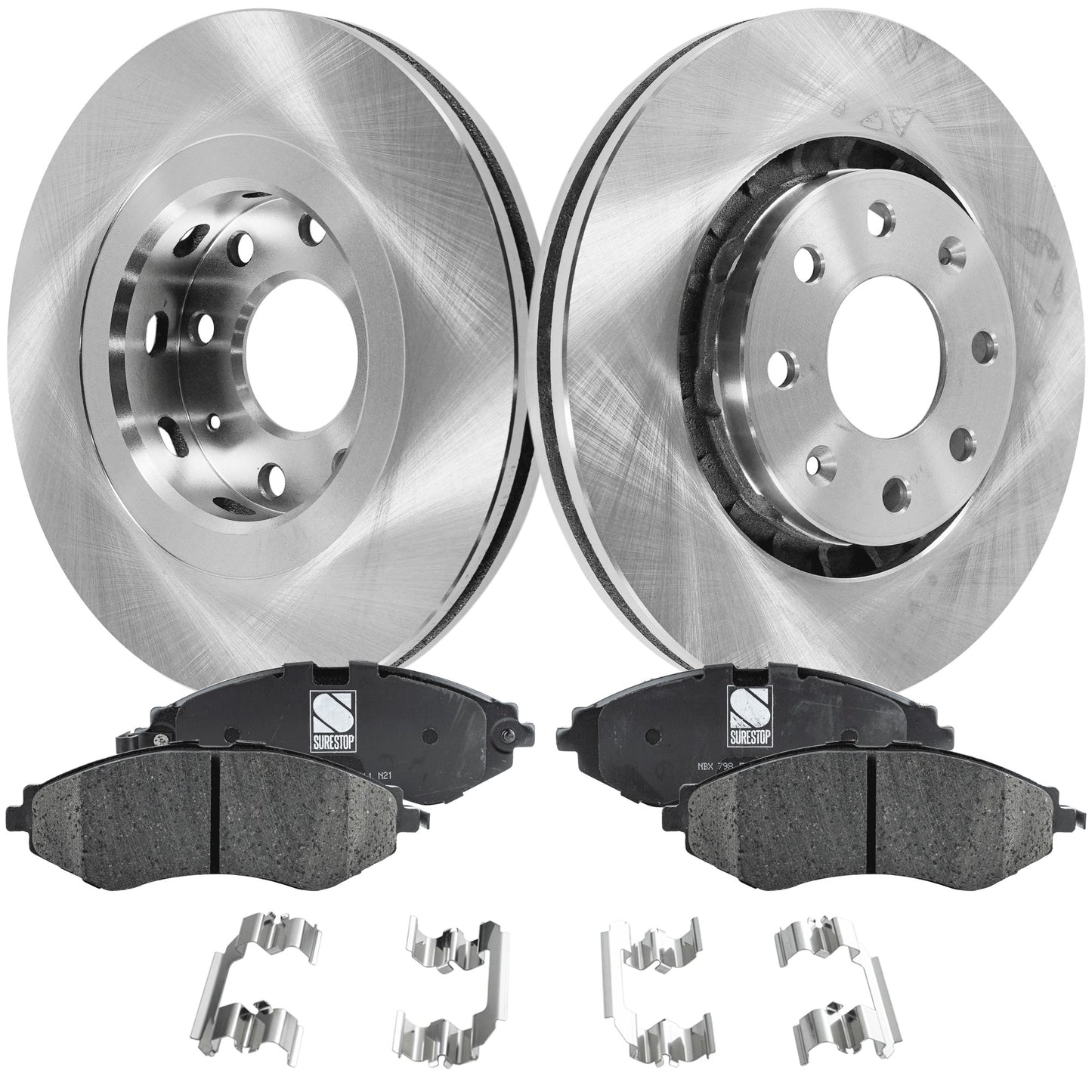 2-Wheel Set Front Brake Disc and Pad Kit, Plain Surface 4 Lugs 256.03 mm Ceramic Pro-Line Series, Includes (2) Brake Disc and (1) Brake Pad Set