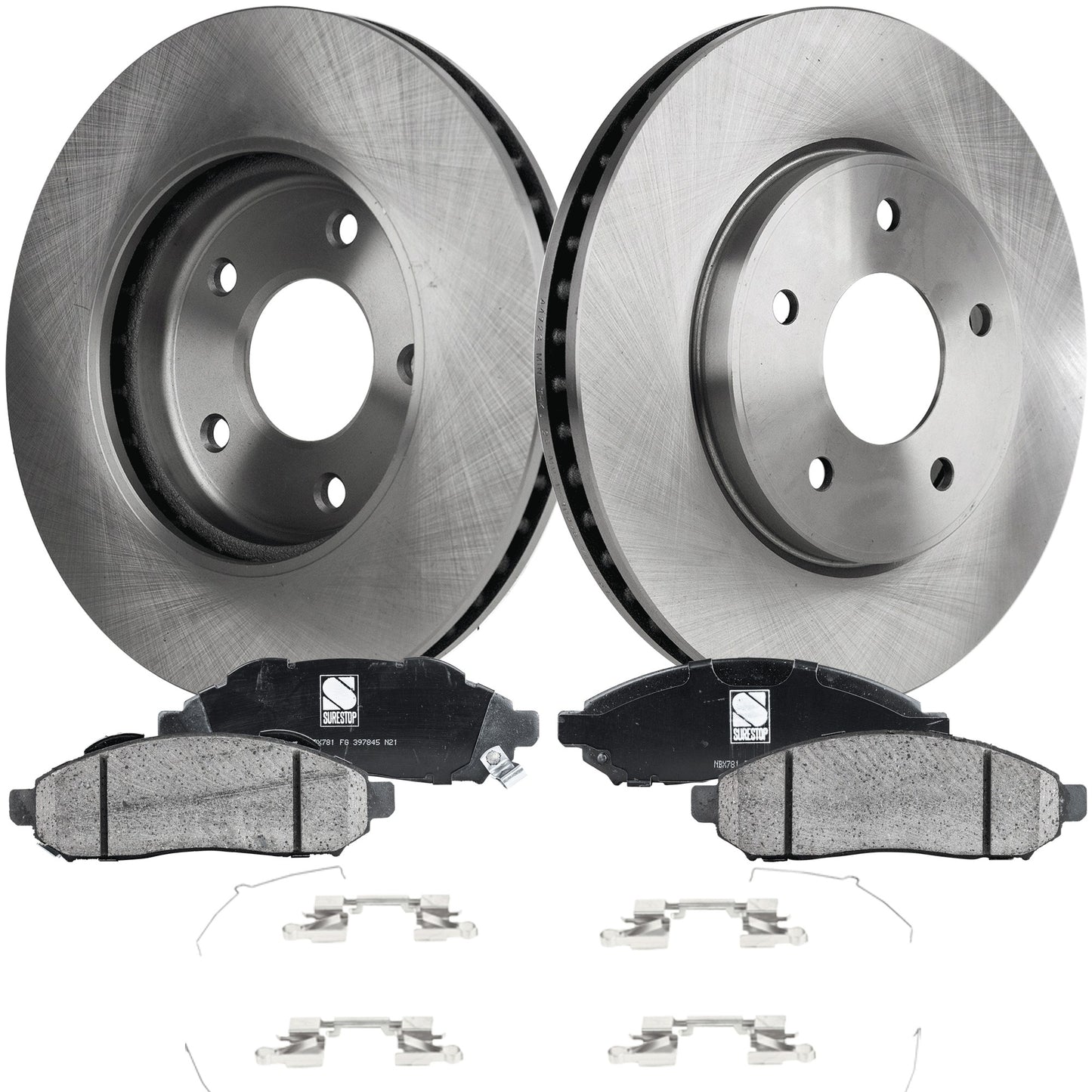 2-Wheel Set Front Brake Disc and Pad Kit, Plain Surface 5 Lugs 282.6 mm Ceramic Pro-Line Series, Includes (2) Brake Disc and (1) Brake Pad Set