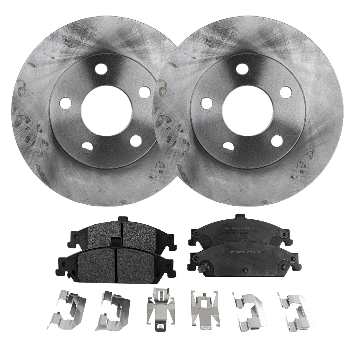 2-Wheel Set Front Brake Disc and Pad Kit, Plain Surface 5 Lugs 277.88 mm Semi-metallic Pro-Line Series, Includes (2) Brake Disc and (1) Brake Pad Set
