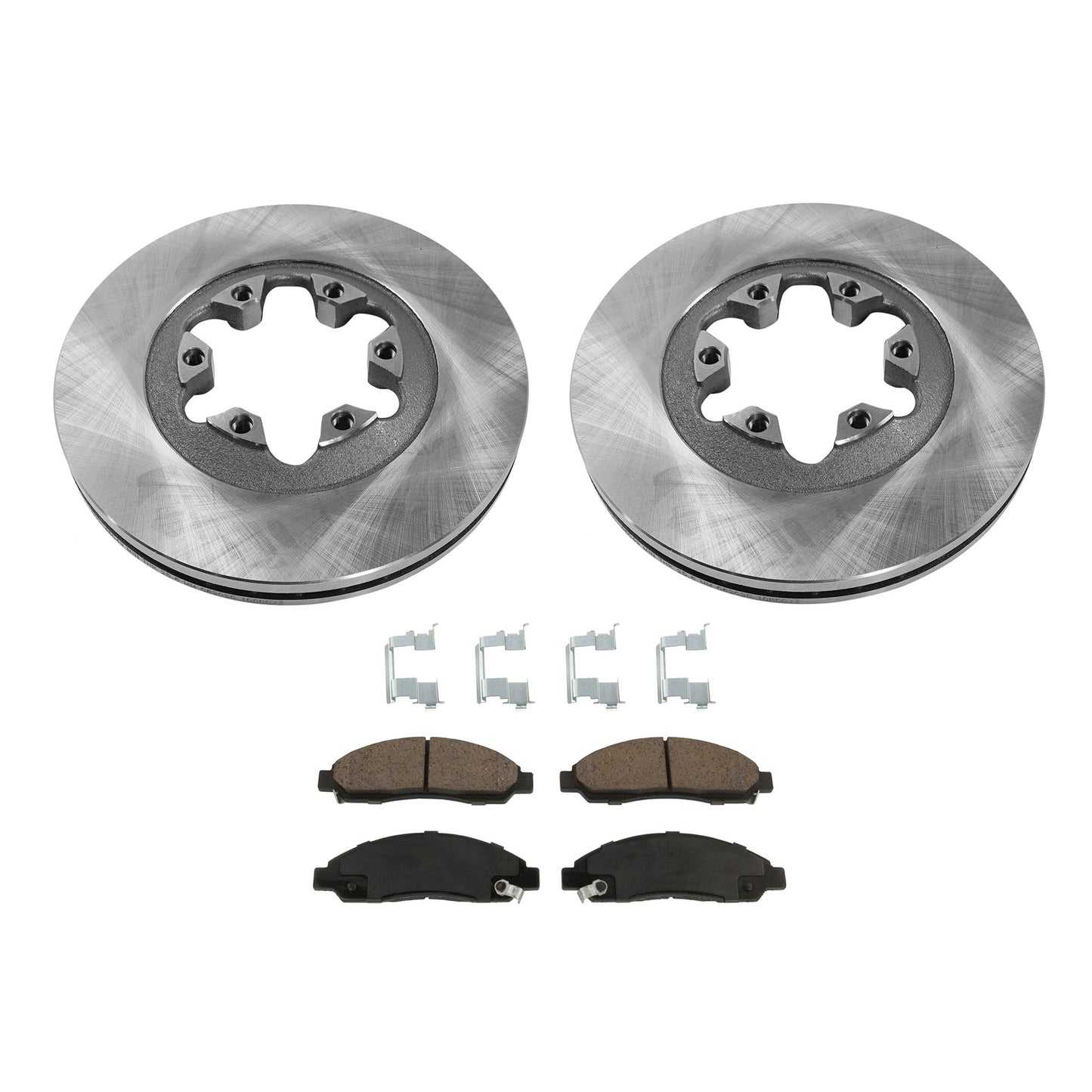 2-Wheel Set Front Brake Disc and Pad Kit, Plain Surface 6 Lugs 279.91 mm Ceramic Pro-Line Series, Includes (2) Brake Disc and (1) Brake Pad Set