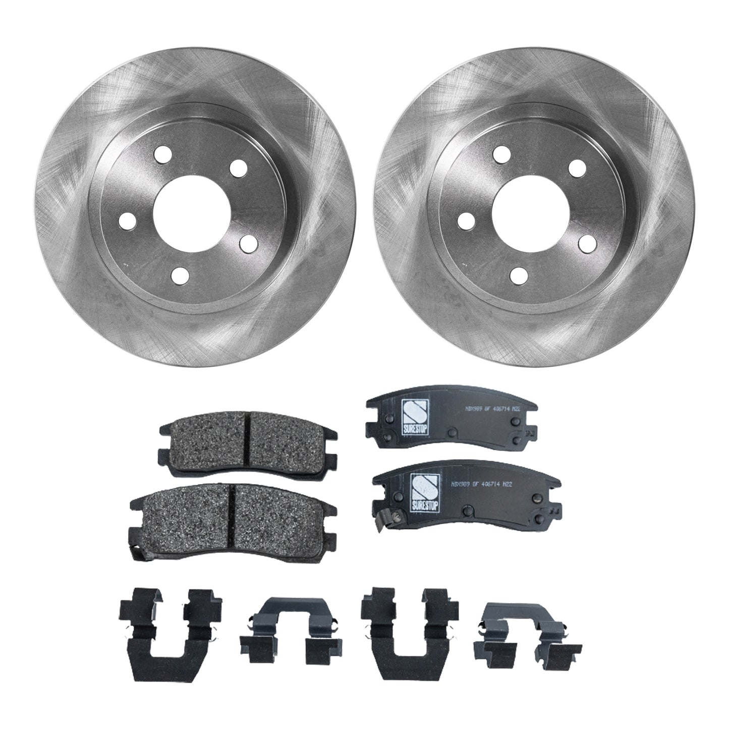 2-Wheel Set Rear Brake Disc and Pad Kit, Plain Surface 5 Lugs 297.69 mm Semi-metallic Pro-Line Series, Includes (1) Brake Pad Set and (2) Brake Disc