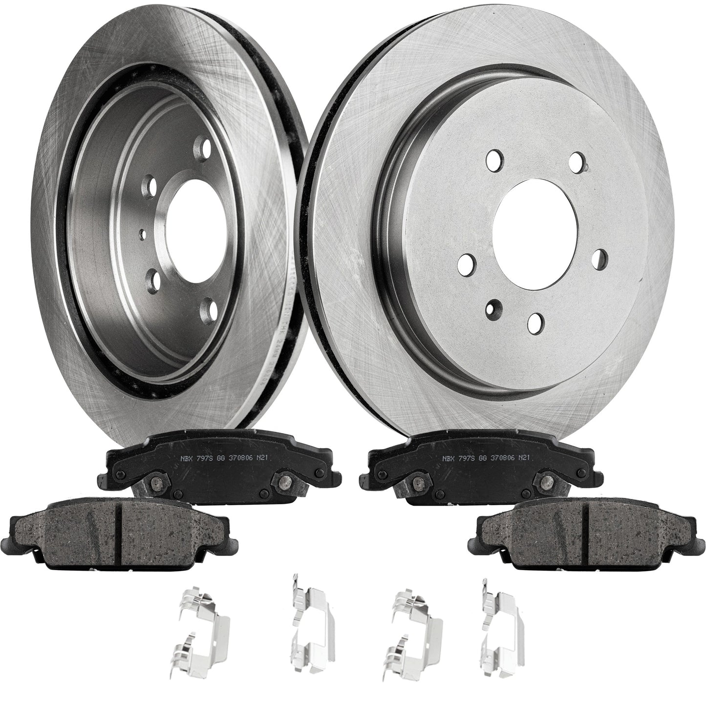 2-Wheel Set Rear Brake Disc and Pad Kit, Plain Surface 5 Lugs 297.94 mm Ceramic Pro-Line Series, Includes (2) Brake Disc and (1) Brake Pad Set