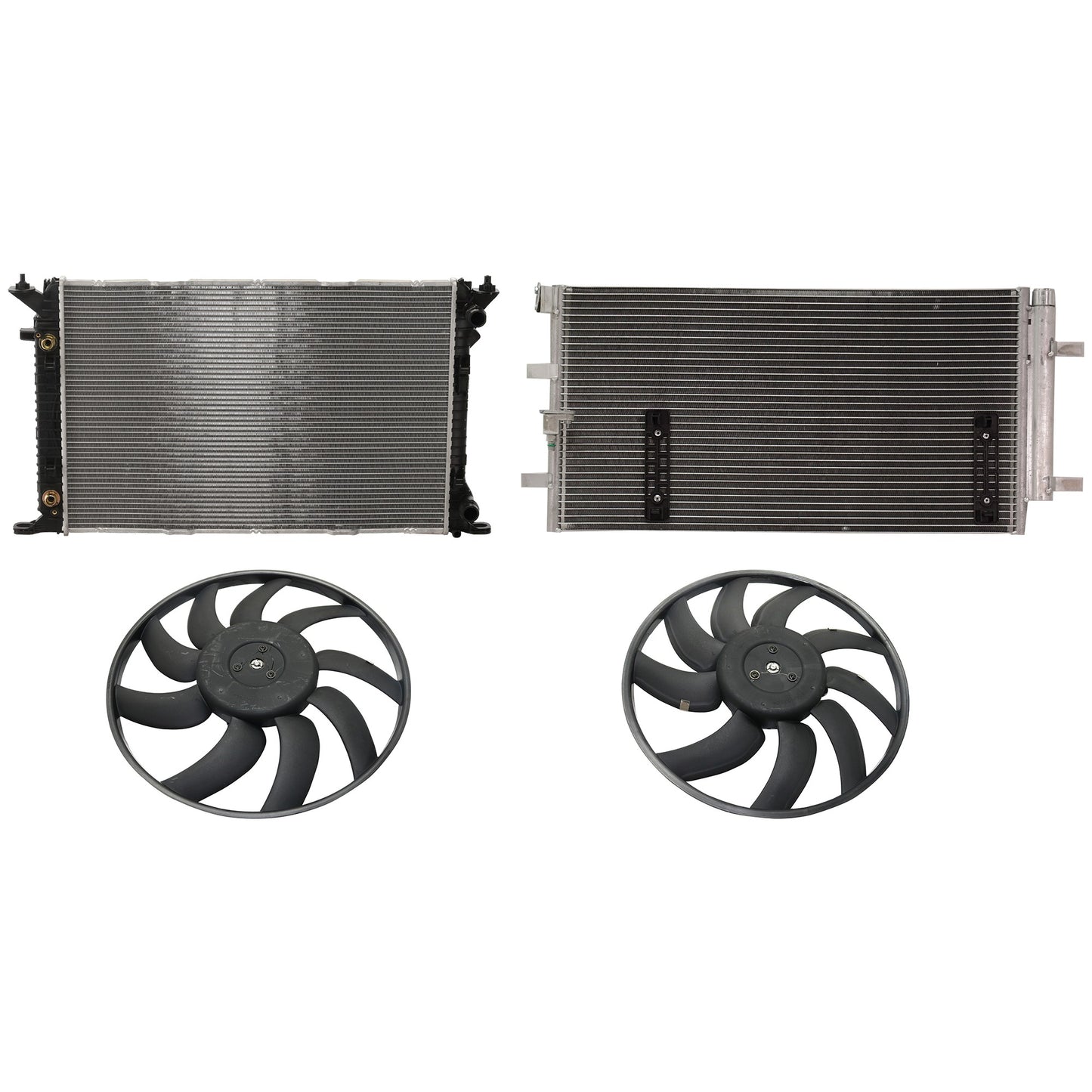 4-Piece Kit A/C Condenser, 2.0L, 4Cyl, Includes (1) A/C Condenser, (2) Cooling Fan Assembly and (1) Radiator