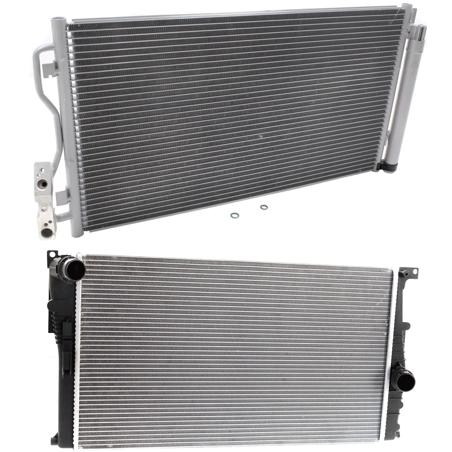 2-Piece Kit A/C Condenser, includes (1) A/C Condenser and (1) Radiator, 2.0L Eng. and 3.0L Eng., 4 Cyl. and 6 Cyl., (I3/I3S, 0.6L Eng. 2 Cyl.)